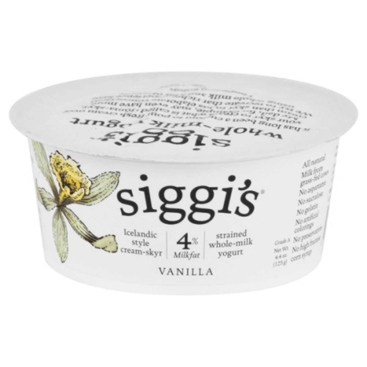Calories in Siggi's Yogurt, Whole-Milk, Icelandic Style Cream-Skyr, Strained, Vanilla