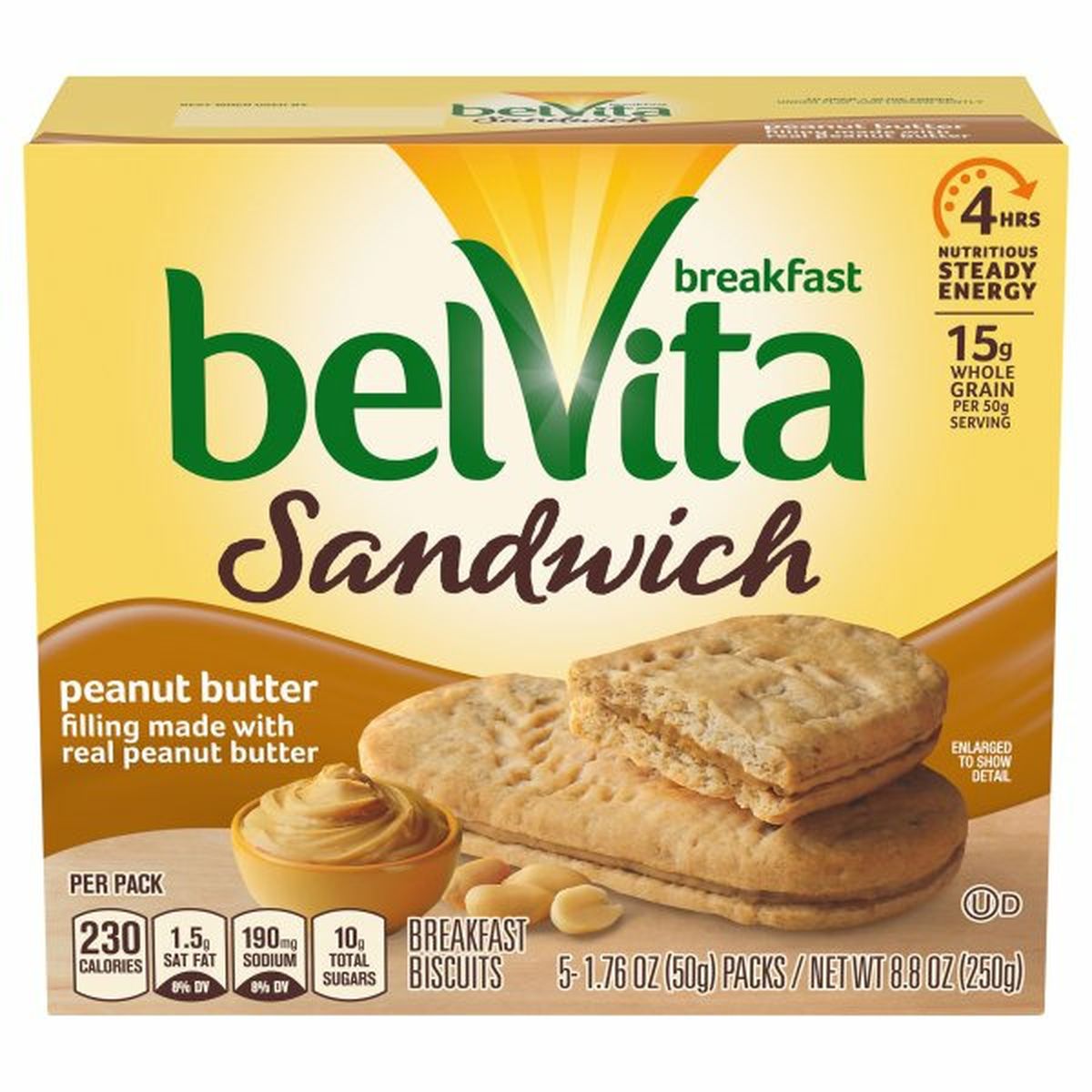 Calories in belVita Breakfast Biscuits, Sandwich, Peanut Butter