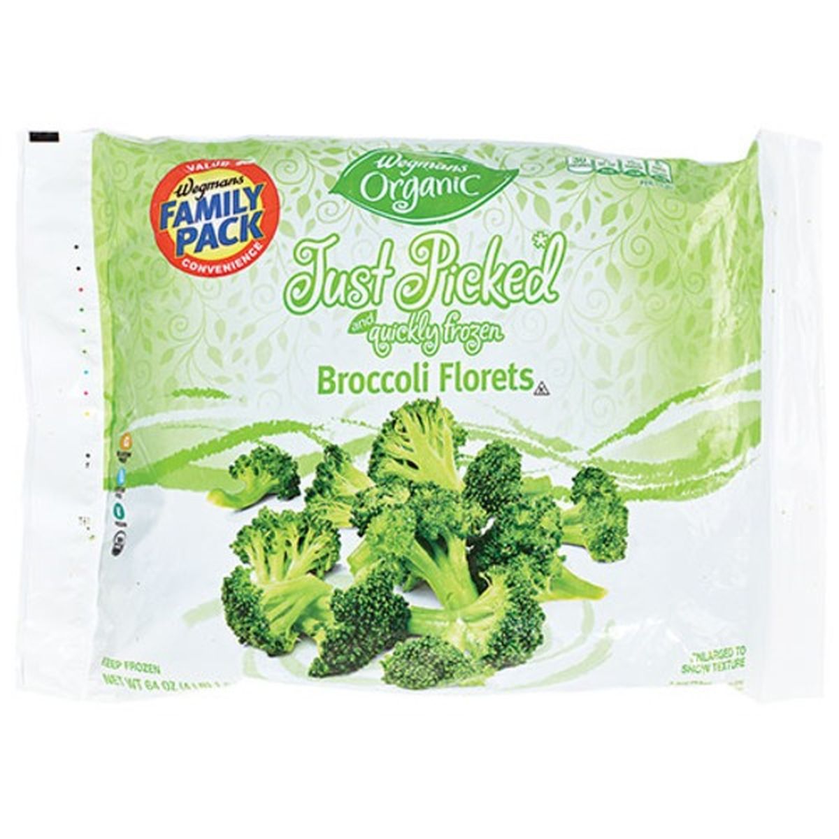 Calories in Wegmans Organic Broccoli Frozen Florets, FAMILY PACK