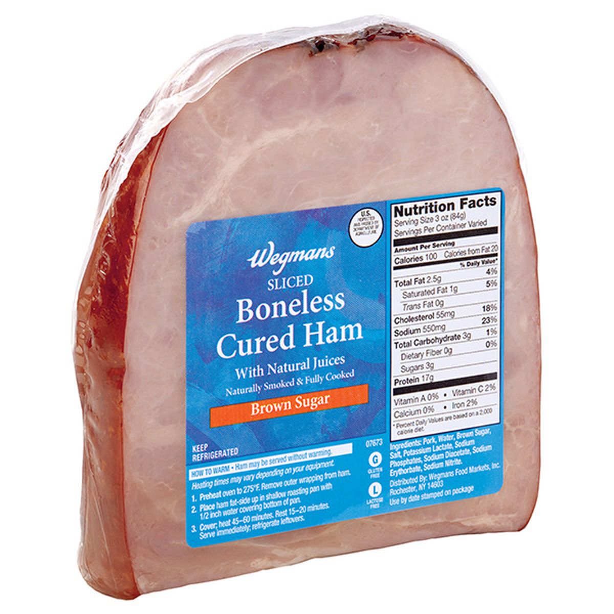 Calories in Wegmans Brown Sugar Sliced Boneless Cured Ham, Quarter