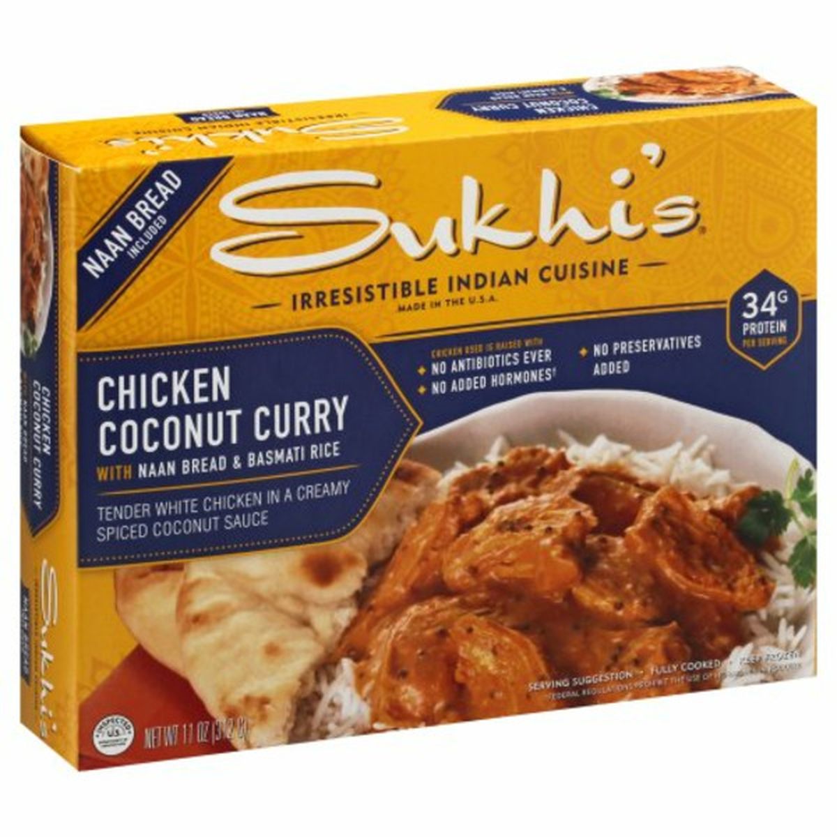 Calories in Sukhi's Chicken Coconut Curry, with Naan Bread & Basmati Rice
