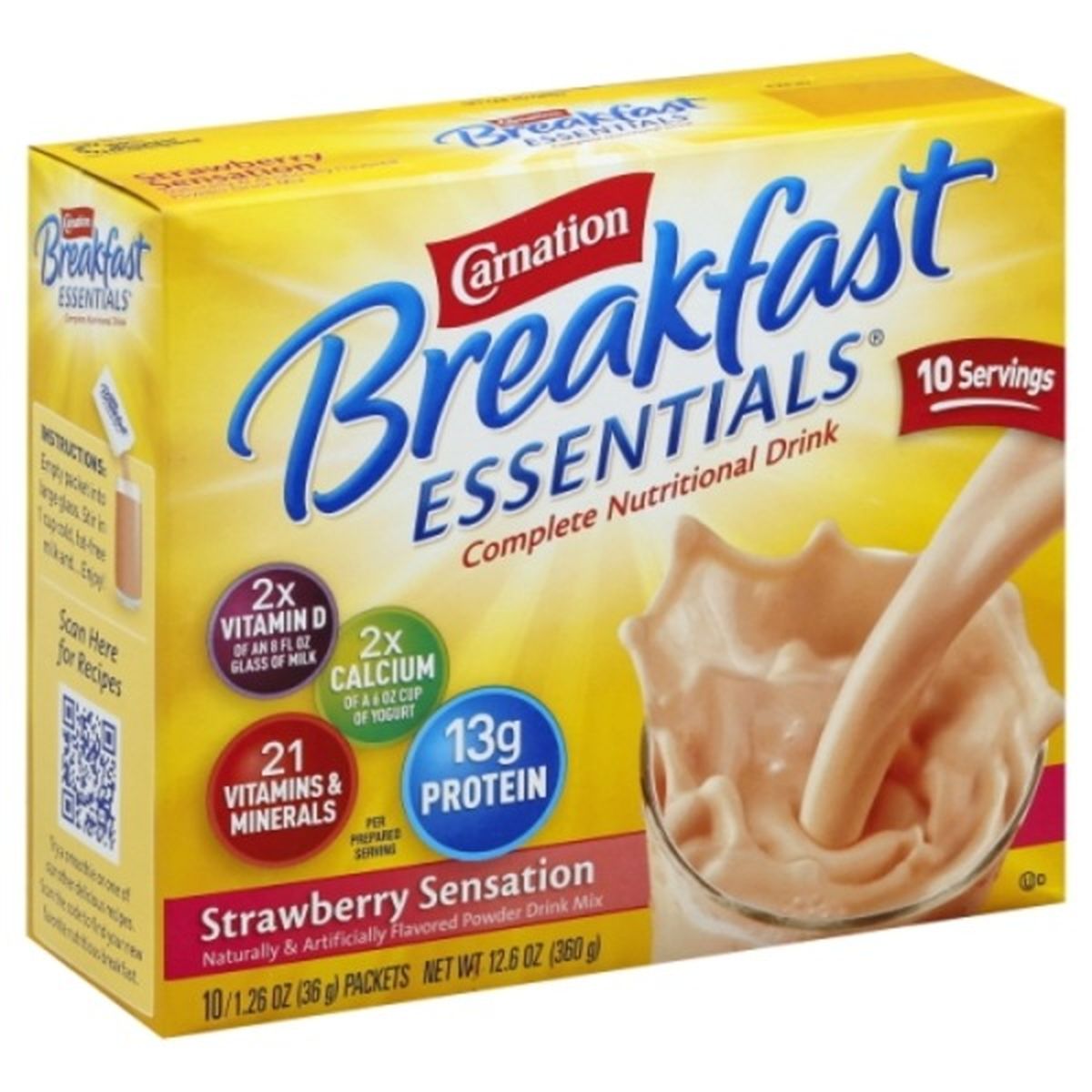 Calories in Carnation Breakfast Essentials Breakfast Essentials Nutritional Drink, Complete, Strawberry Sensation