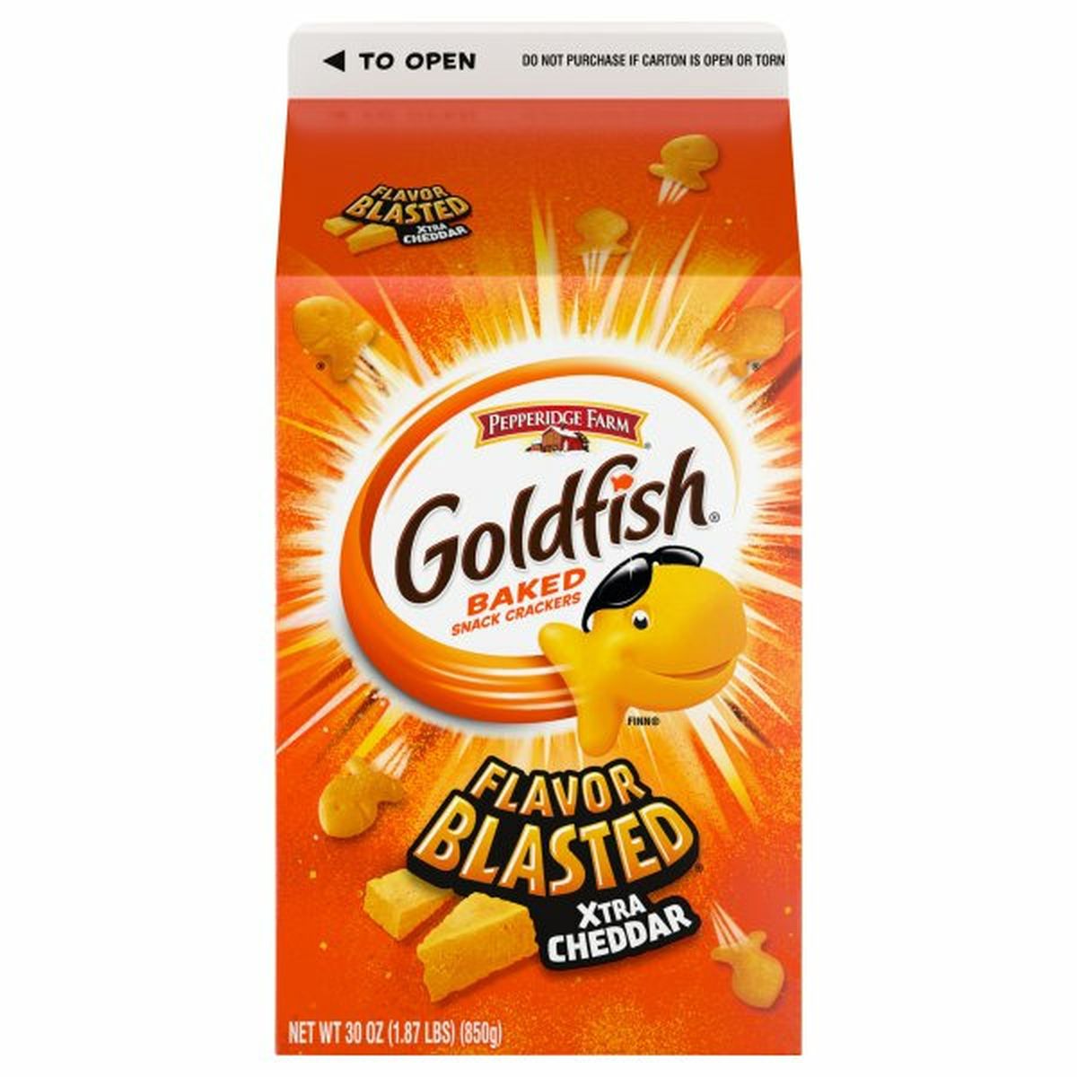 Calories in Pepperidge Farms  Goldfishs Flavor Blasteds Flavor Blasted Baked Snack Crackers, Xtra Cheddar