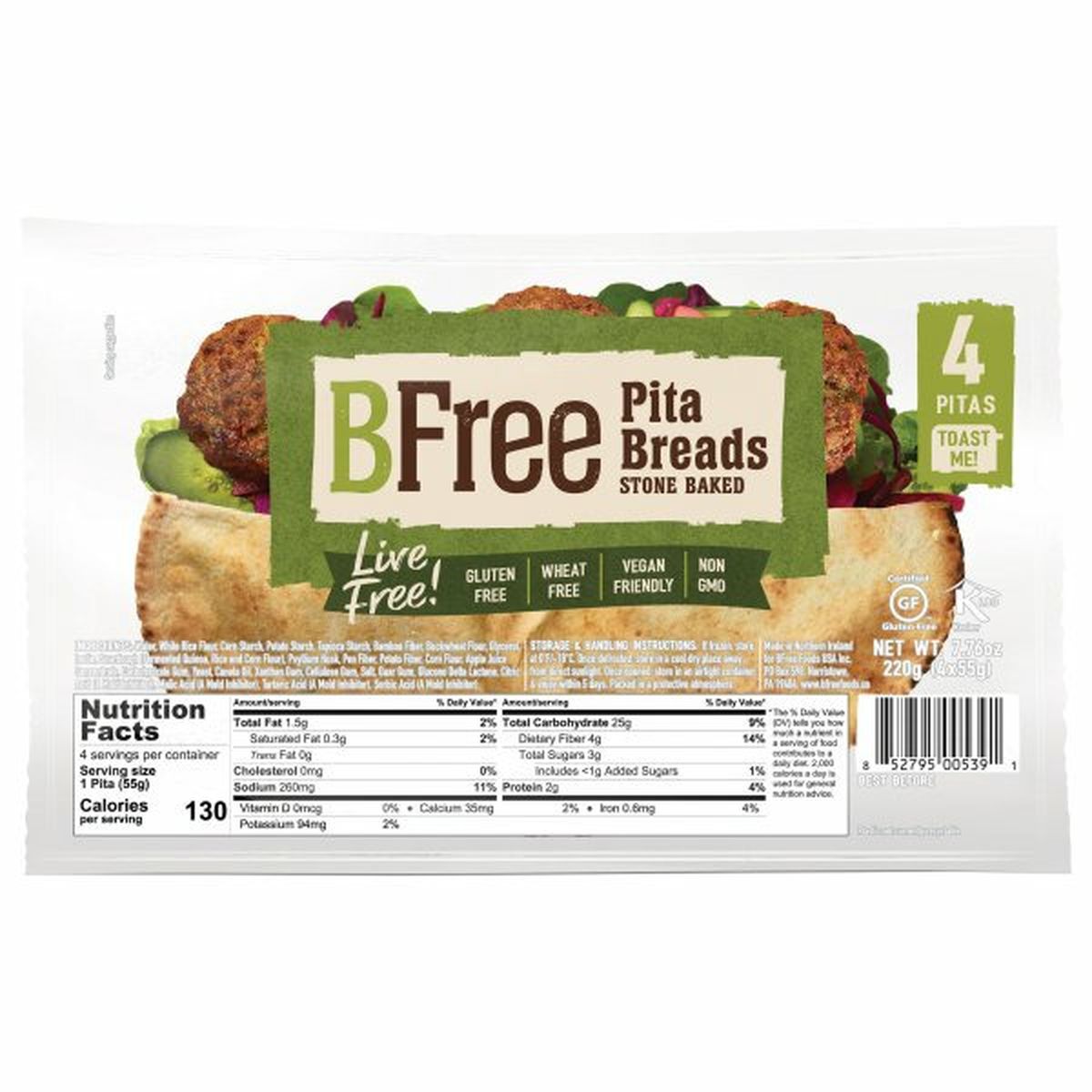 Calories in BFree Pita Breads, Stone Baked