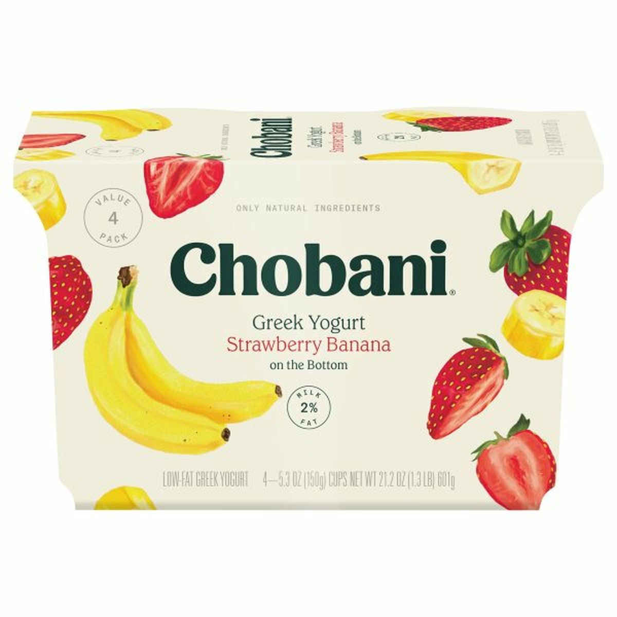 Calories in Chobani Yogurt, Greek, Low-Fat, Strawberry Banana, Value 4 Pack