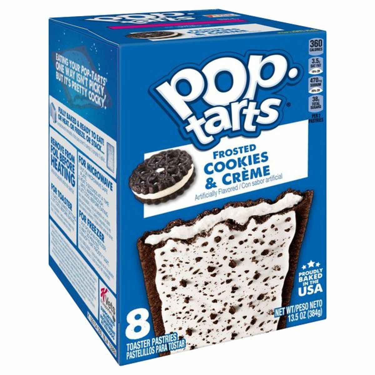 Calories in Kellogg's Pop-Tarts Toaster Pastries Breakfast Toaster Pastries, Frosted Cookies and Creme, Proudly Baked in the USA
