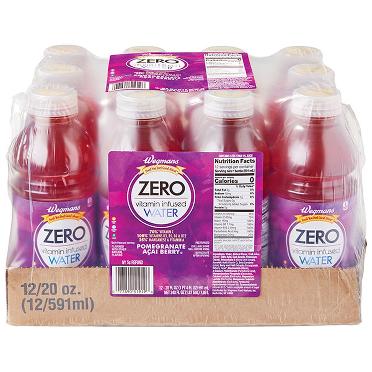 Calories in Wegmans Zero Vitamin Infused Water, Pomegranate Acai Berry, 12 Pack