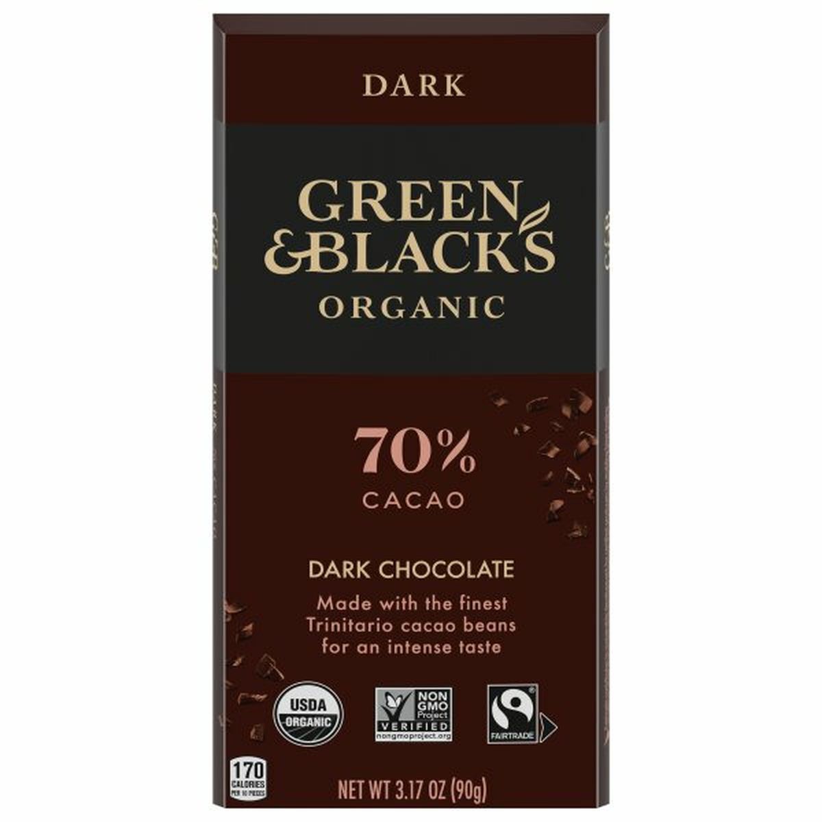 Calories in Green & Black's Dark Chocolate, Organic, 70% Cacao