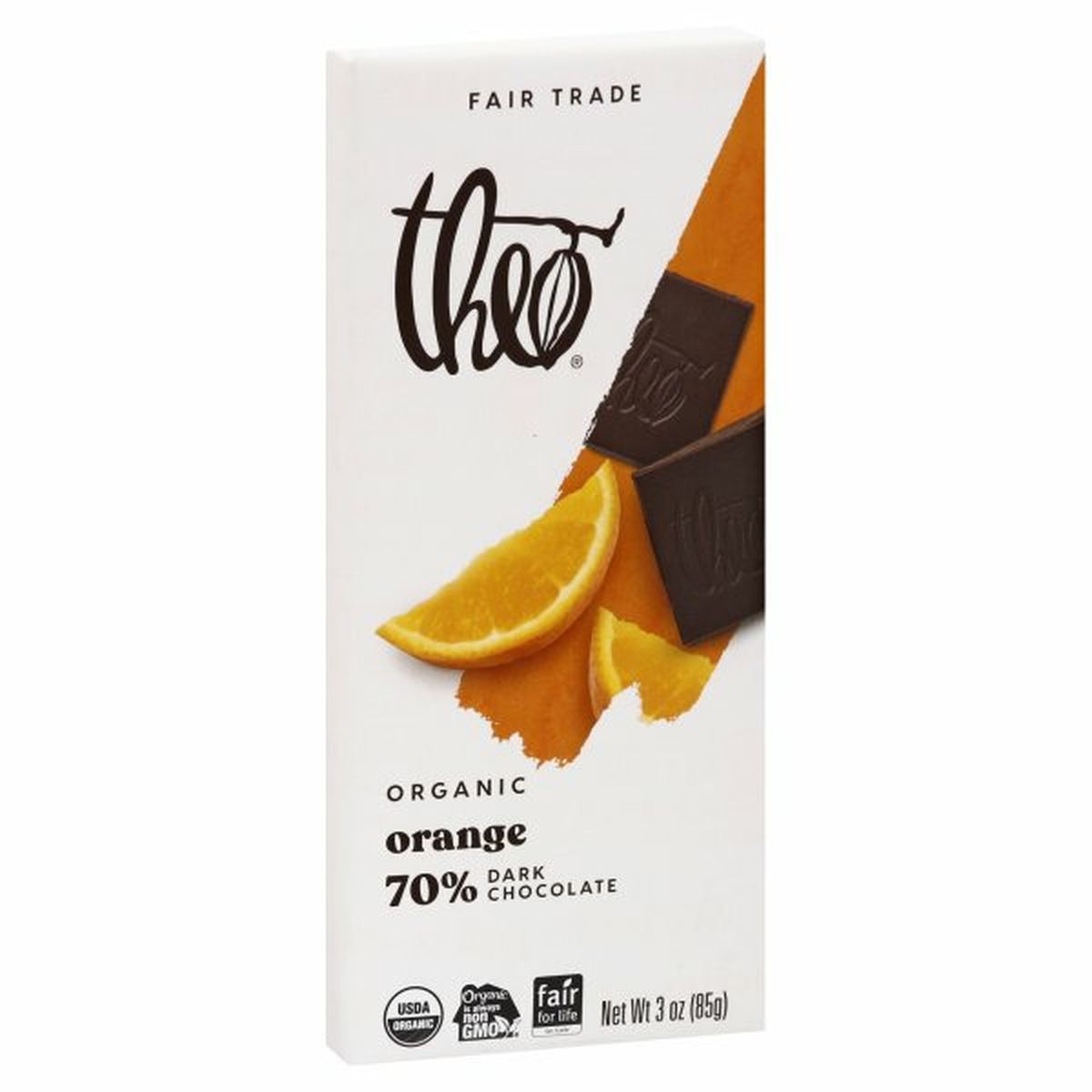 Calories in Theo Chocolate Dark Chocolate, Organic, Orange, 70%