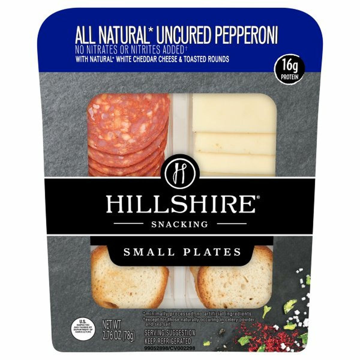 Calories in Hillshire Farm Small Plates, Uncured Pepperoni/White Cheddar Cheese/Toasted Rounds