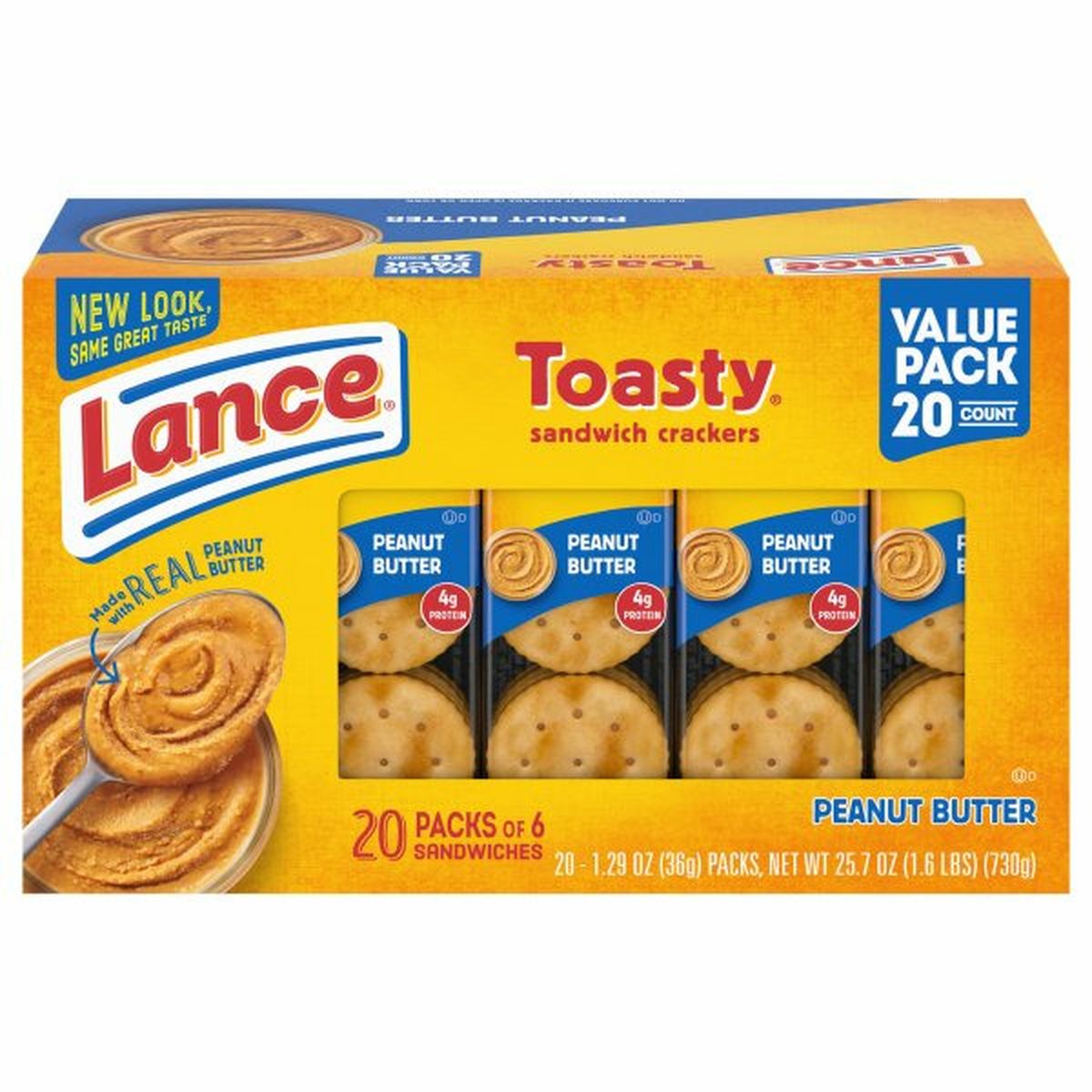 Calories in Lances Toasty Sandwich Crackers, Peanut Butter, Value Pack