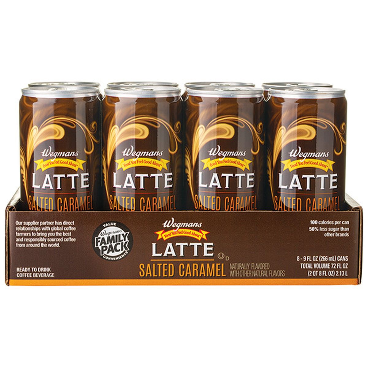 Calories in Wegmans Salted Caramel Coffee Latte, 8 Cans, Ready to Drink, FAMILY PACK