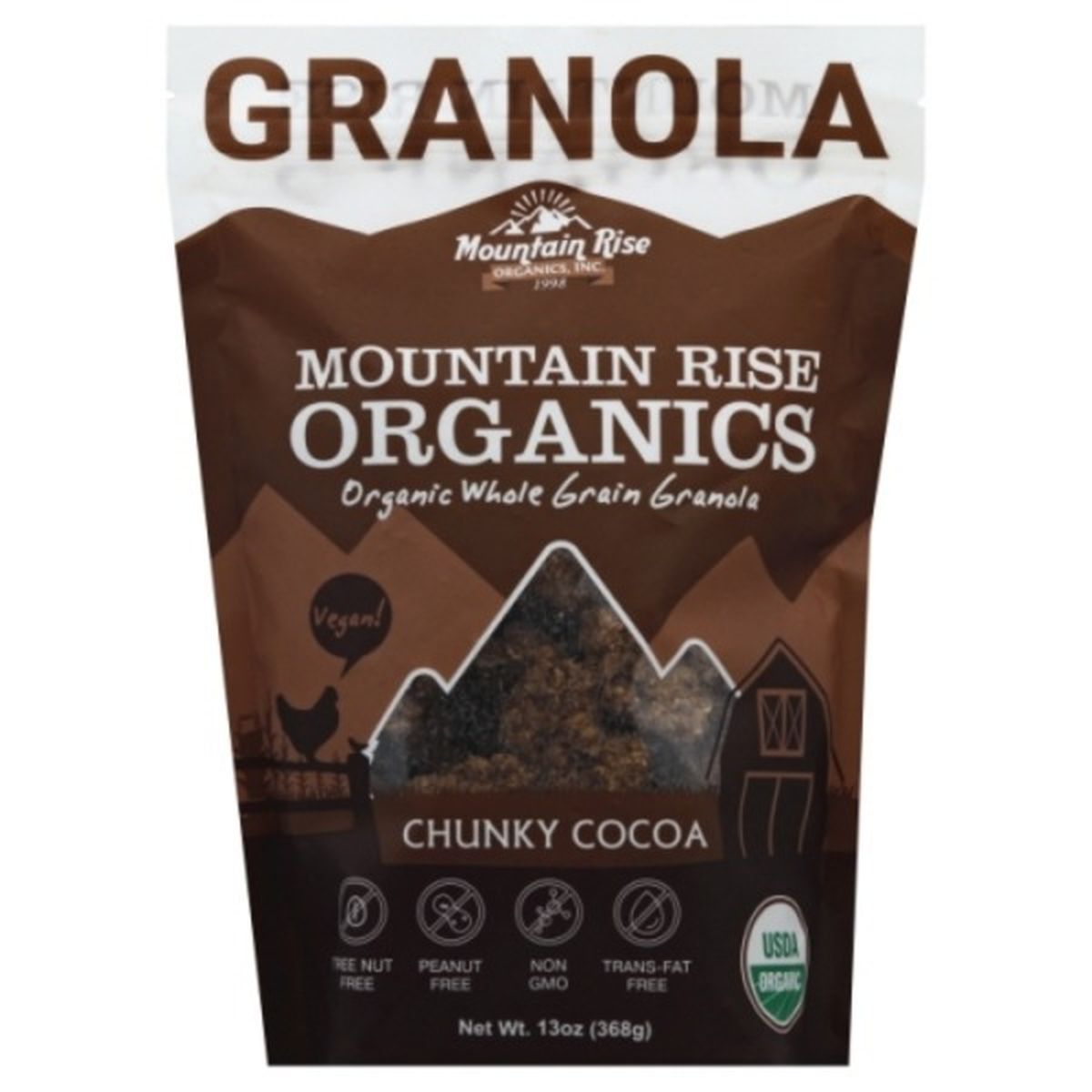 Calories in Mountain Rise Organics Organics Granola, Vegan, Chunky Cocoa
