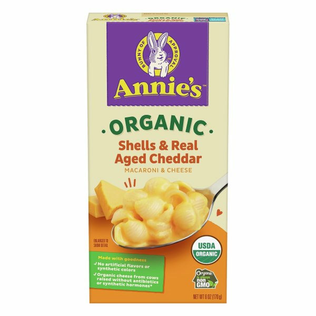 Calories in Annie's Macaroni & Cheese, Organic, Shells & Real Aged Cheddar