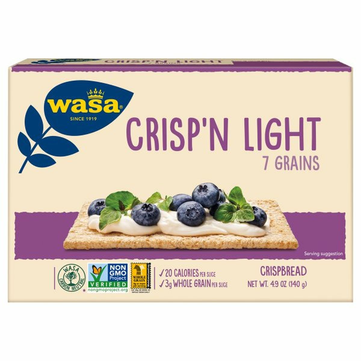 Calories in Wasa Crispbread, 7 Grains, Crispâ€™n Light