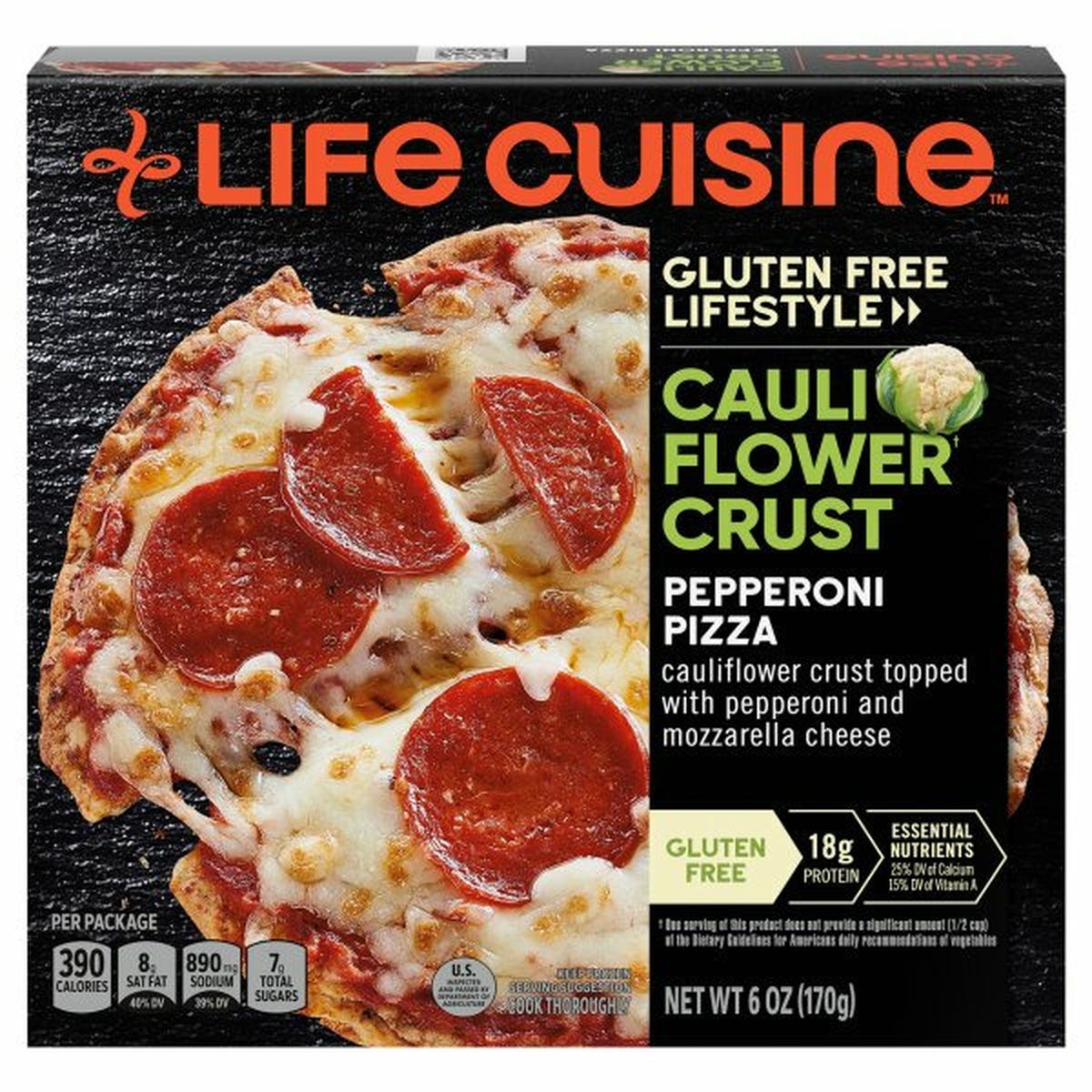 Calories in Life Cuisine Pizza, Cauliflower Crust, Pepperoni, Gluten Free Lifestyle