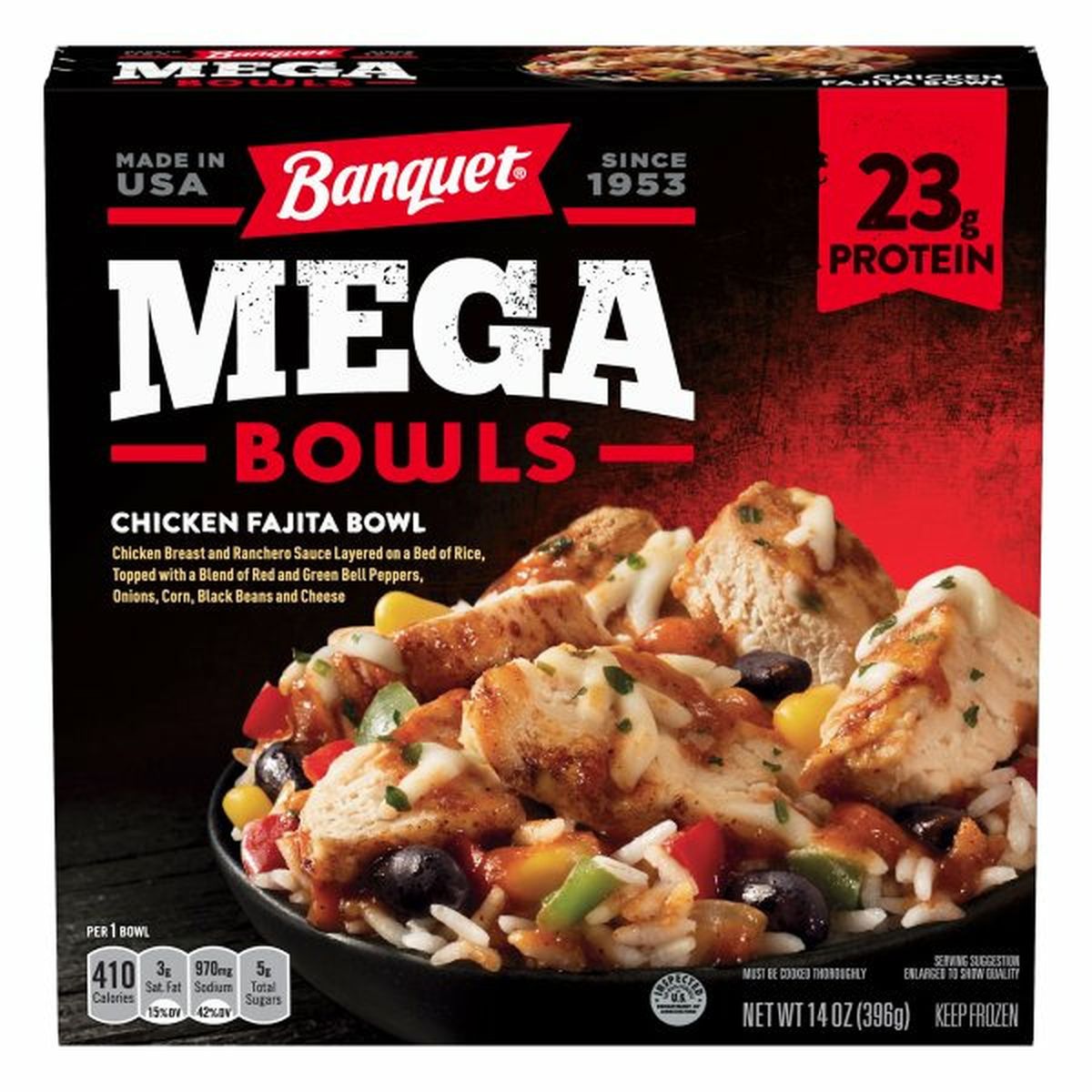 Calories in Banquet Mega Bowls Chicken Fajita Bowls