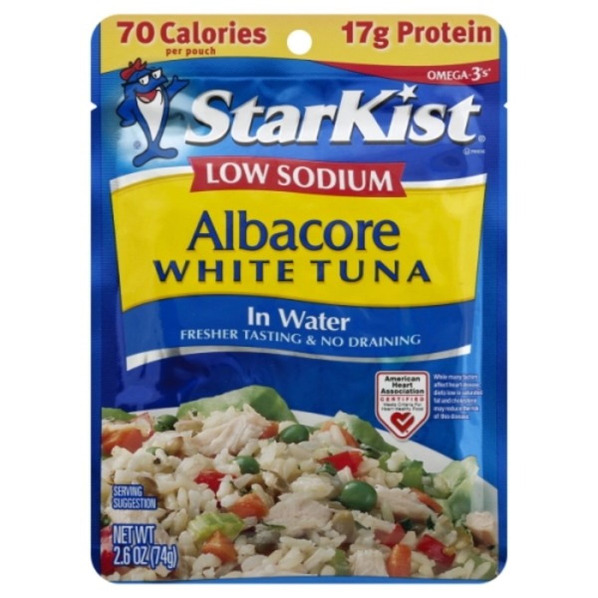 Calories in StarKists Tuna, Low Sodium, Albacore White, in Water