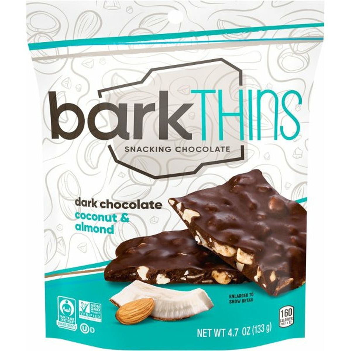 Calories in barkTHINS Snacking Chocolate, Dark Chocolate, Coconut & Almond