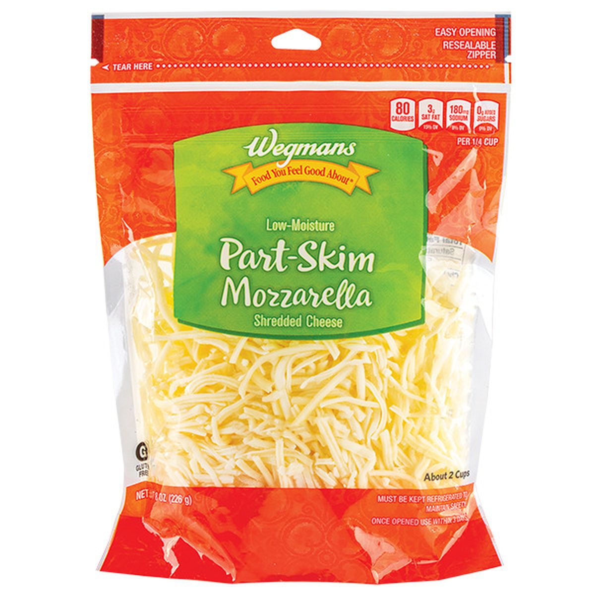 Calories in Wegmans Low-Moisture Part-Skim Shredded Mozzarella Cheese