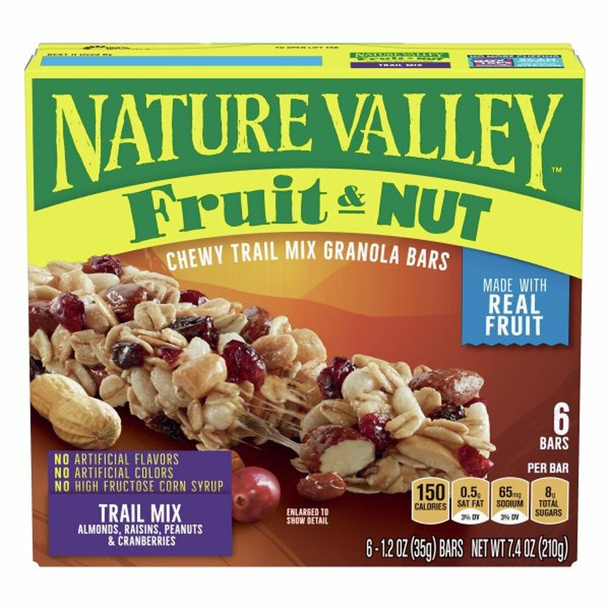 Calories in Nature Valley Granola Bars, Fruit & Nut, Trail Mix, Chewy, 6 Pack