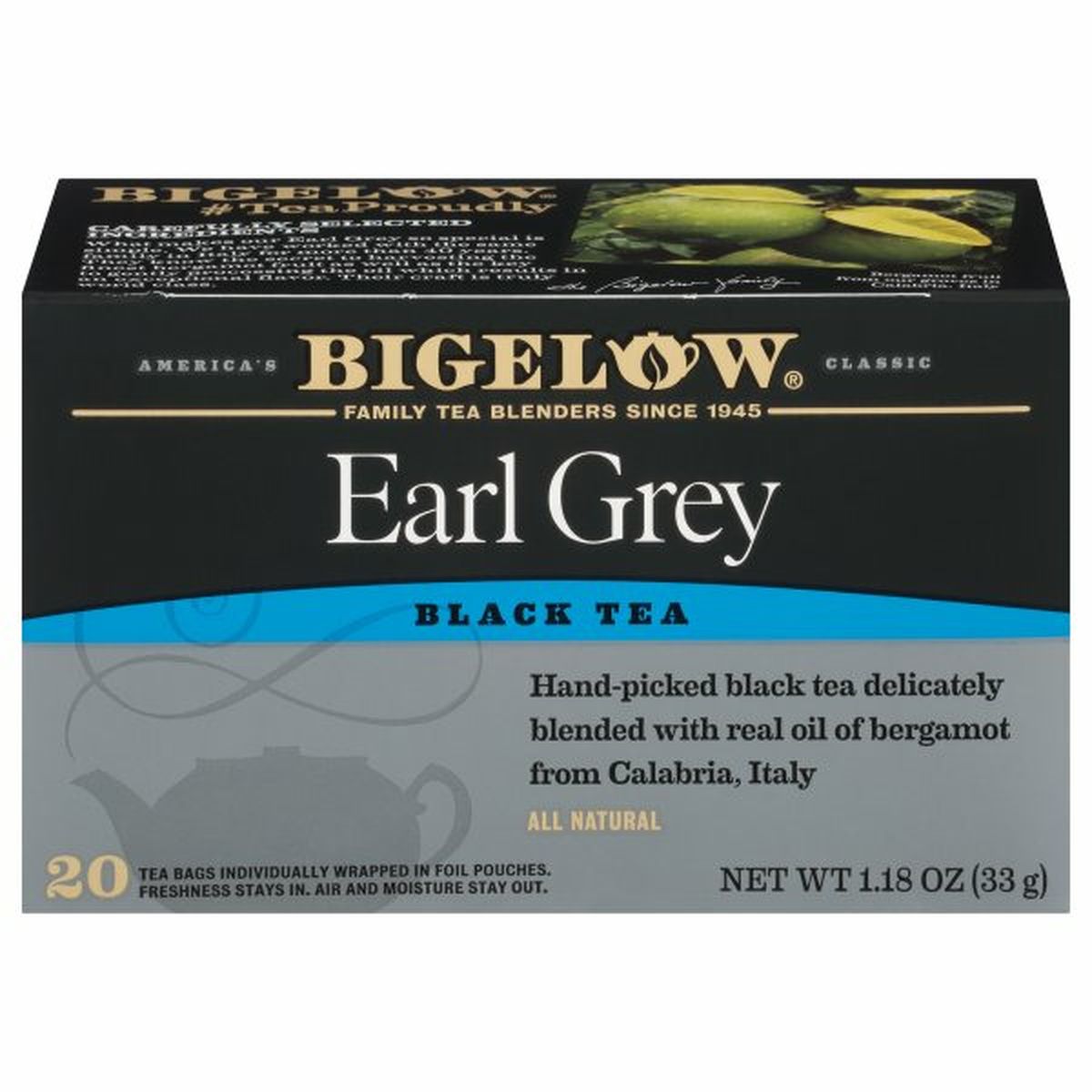 Calories in Bigelow Black Tea, Earl Grey, Tea Bags