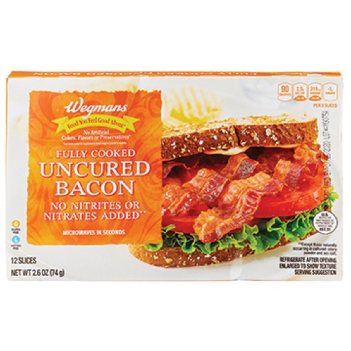 Calories in Wegmans Fully Cooked Uncured Bacon