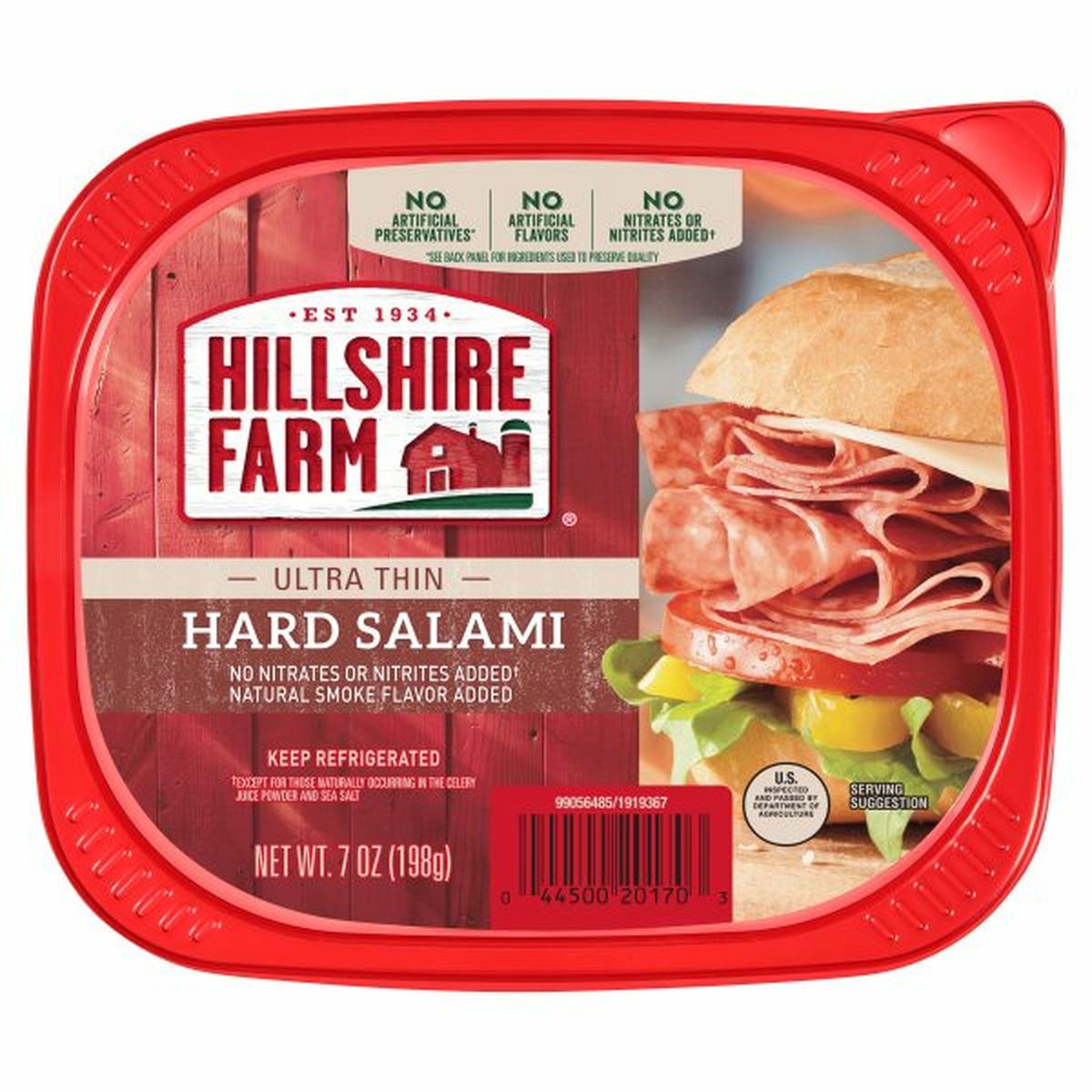Calories in Hillshire Farm Deli Select Ultra Thin Uncured Hard Salami, 7 oz.