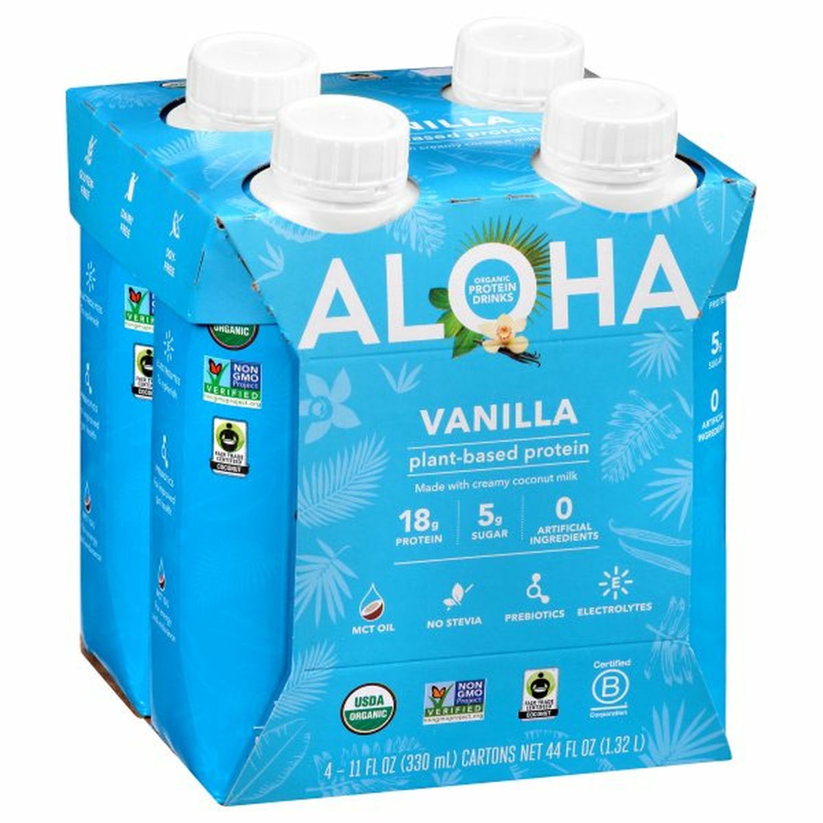 Calories in Aloha Protein Drink, Organic, Vanilla, 4 Pack