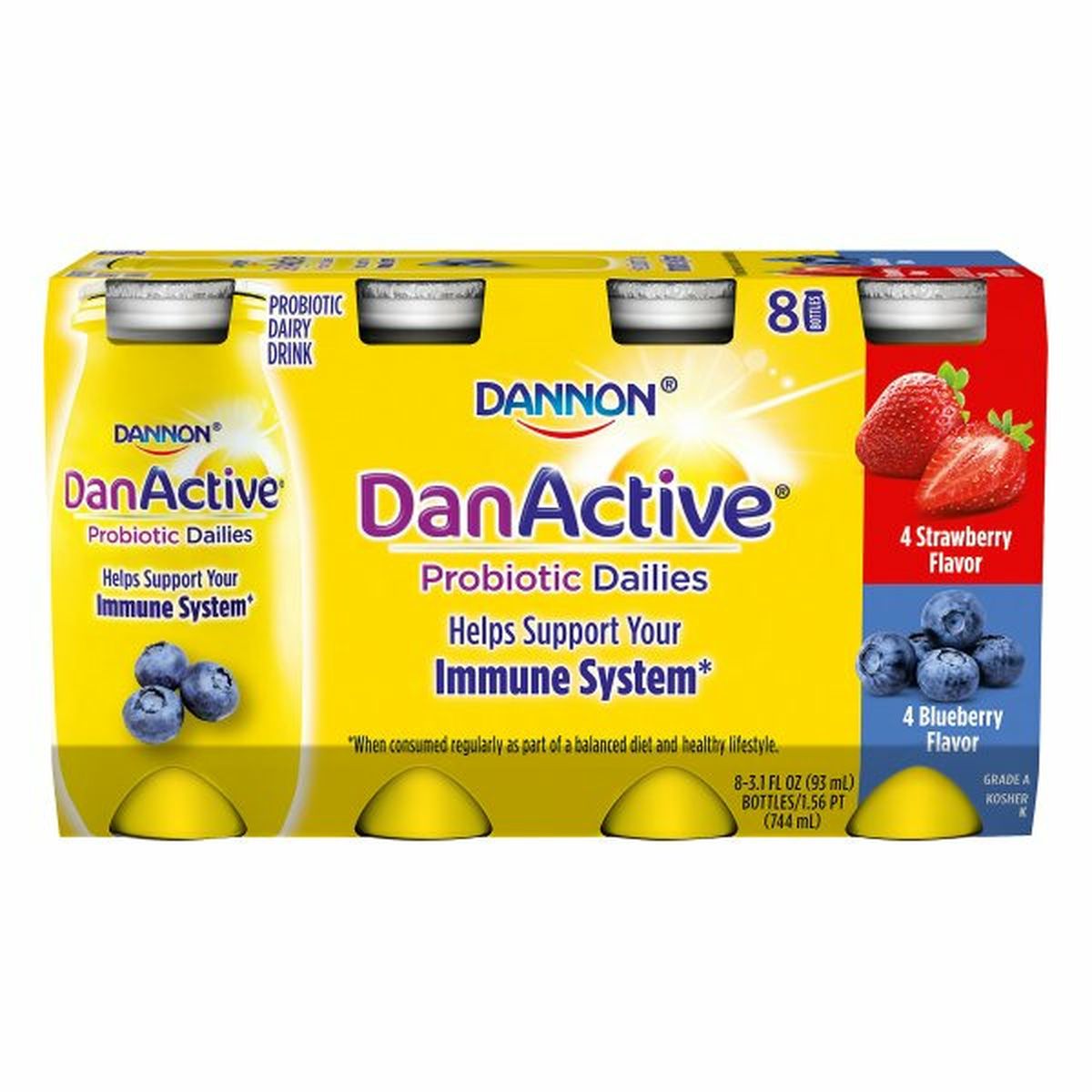 Calories in DanActive Probiotic Dairy Drink, Strawberry, Blueberry, Immune System