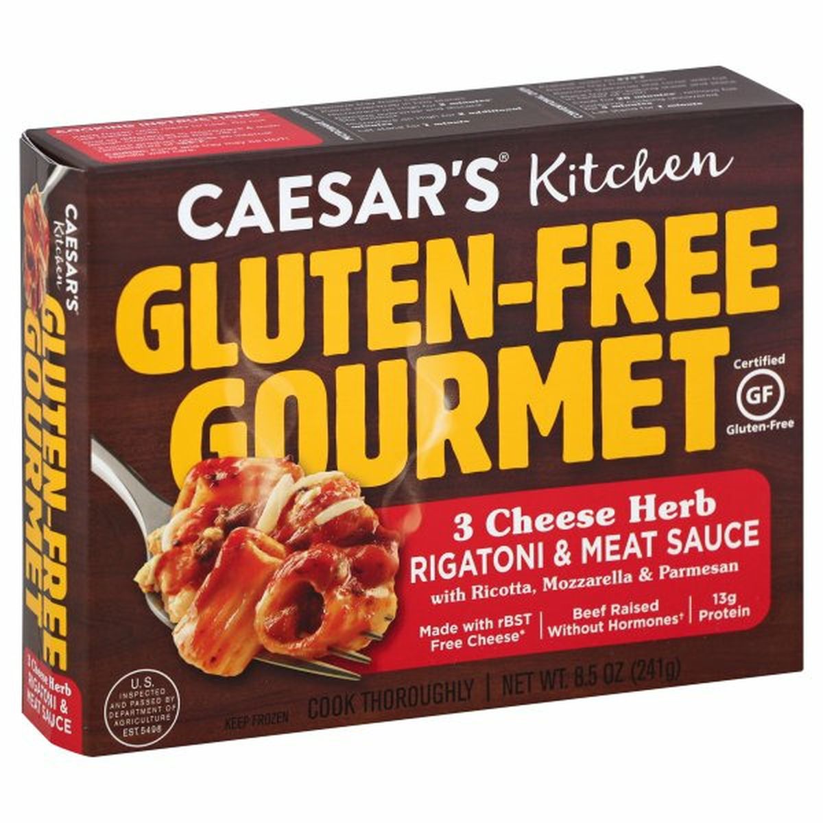 Calories in Caesars Kitchen Rigatoni & Meat Sauce, Gluten-Free, 3 Cheese Herb