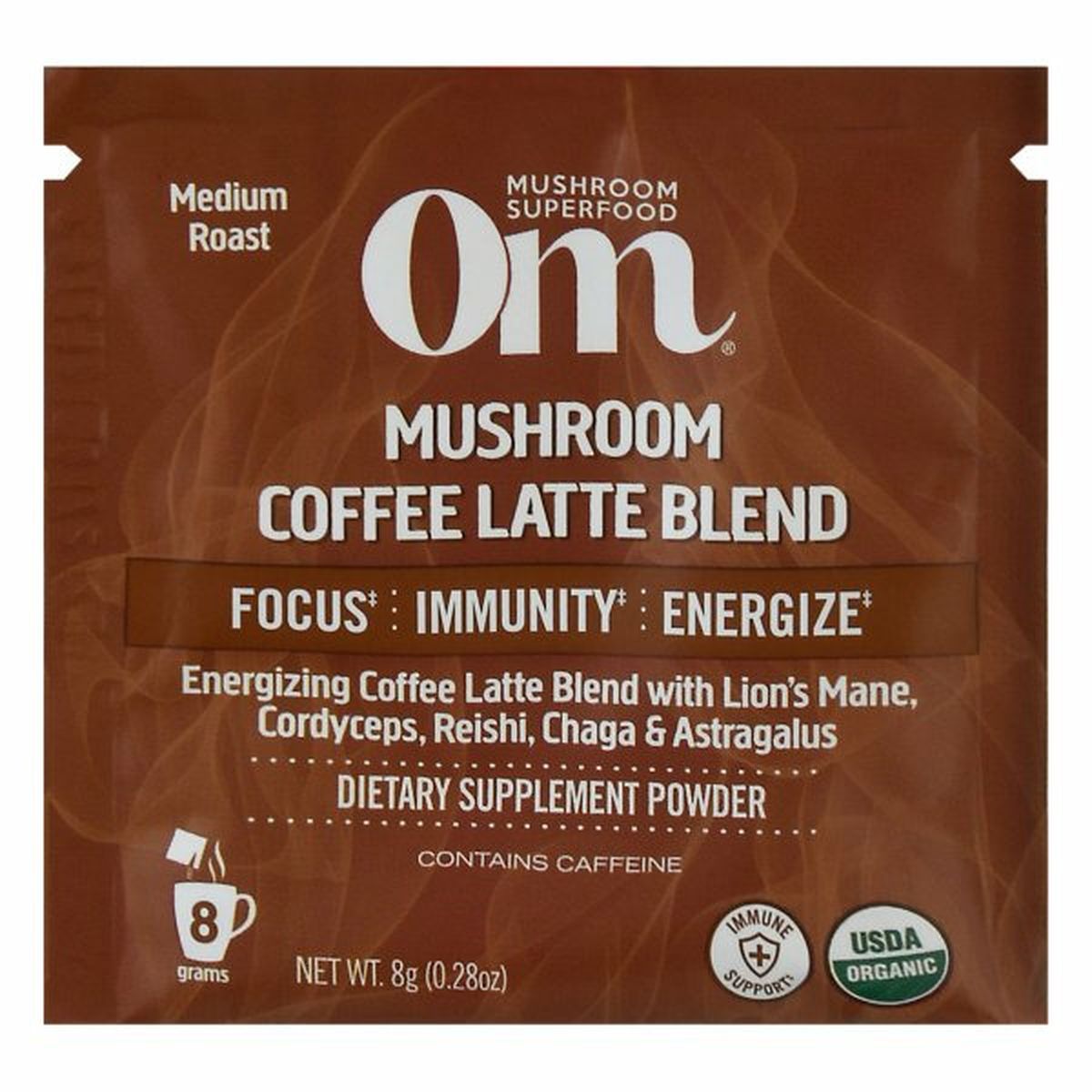 Calories in Om Mushroom Powder, Medium Roast, Coffee latte Blend