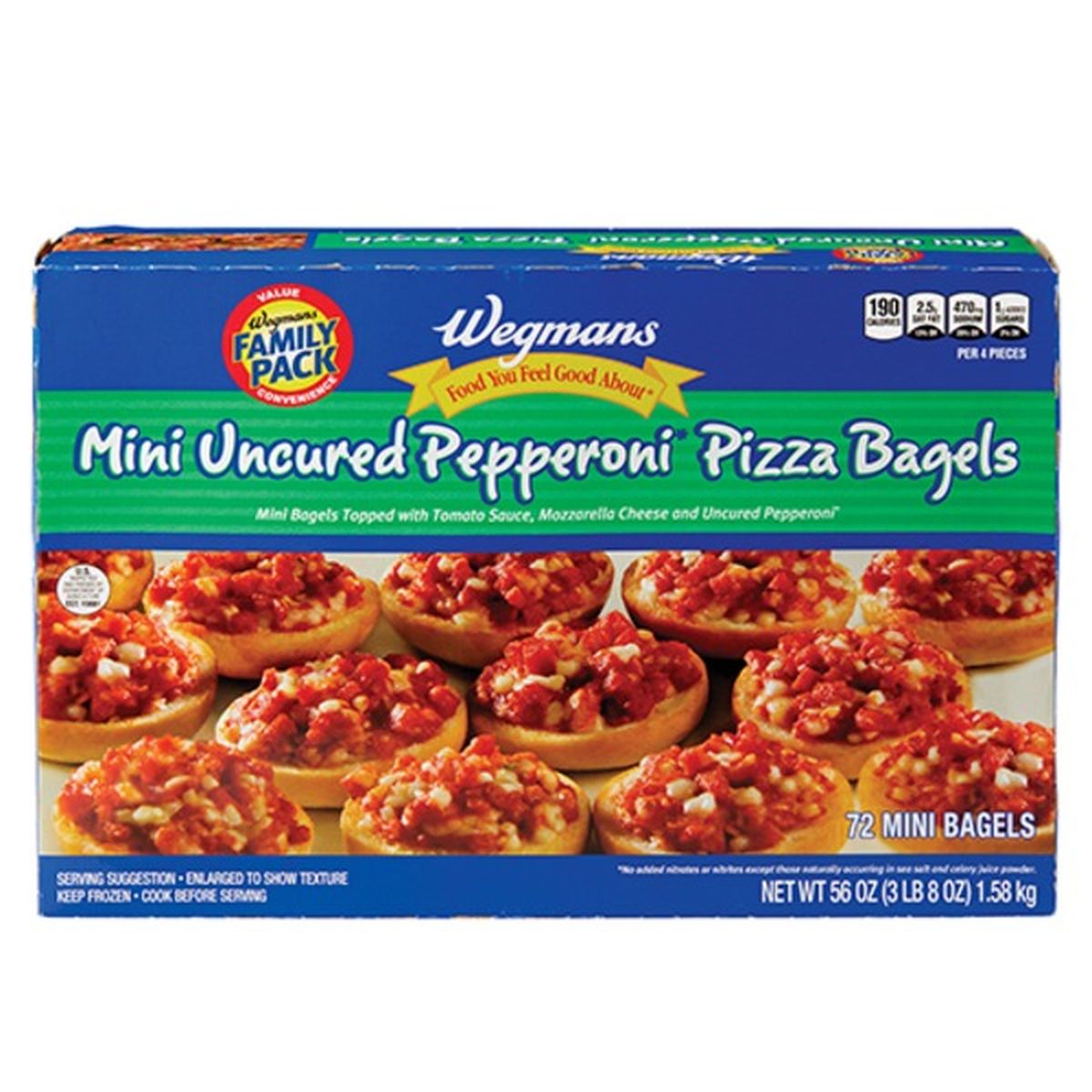 Calories in Wegmans Mini Uncured Pepperoni Pizza Bagels, FAMILY PACK