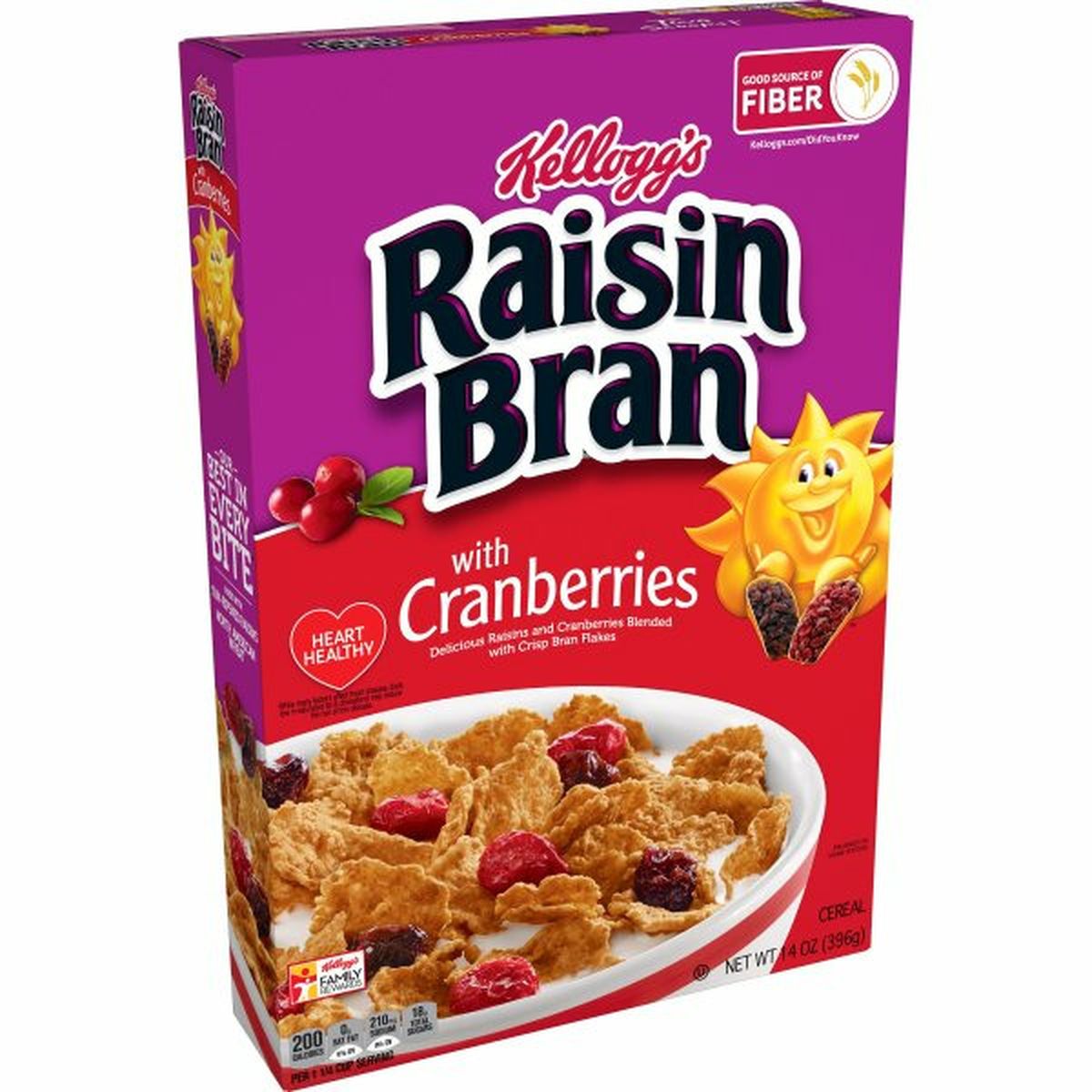 Calories in Kellogg's Raisin Bran Cereal Kellogg's Raisin Bran Breakfast Cereal, Original with Cranberries, Good Source of Fiber, 14oz