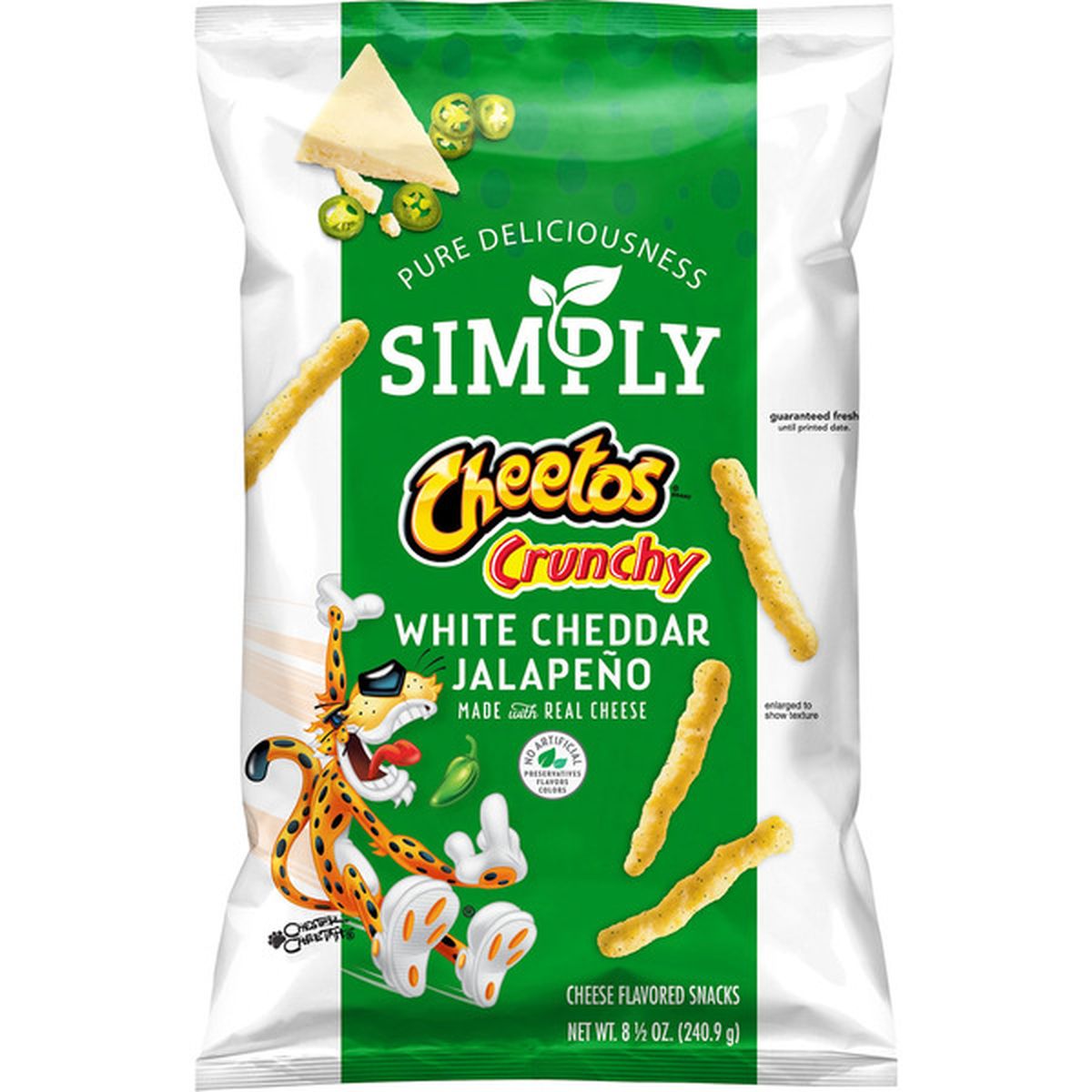Calories in Simply Cheetos Simply Cheese Flavored Snacks, Crunchy White Cheddar Jalapeno