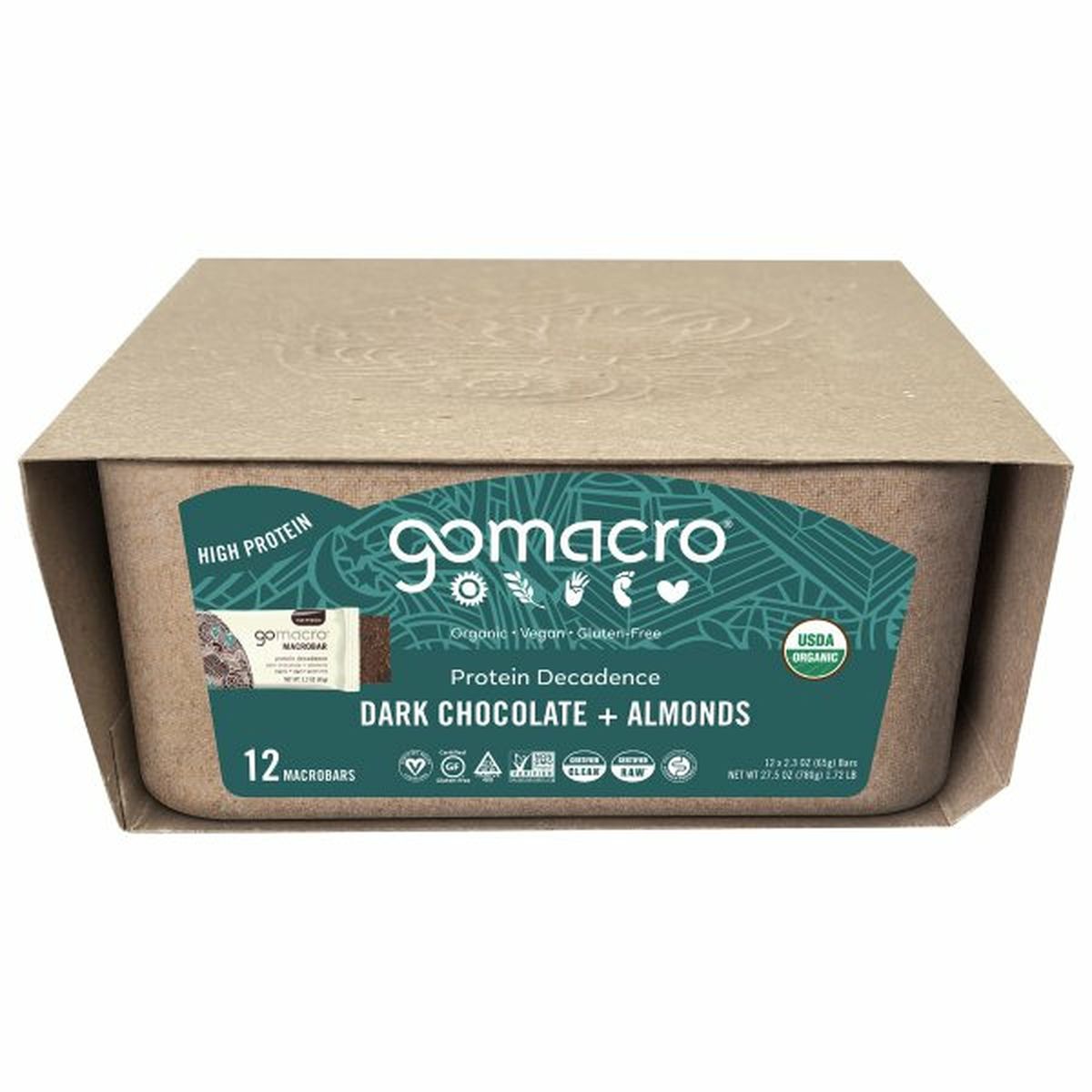 Calories in GoMacro Macrobar, Dark Chocolate + Almonds