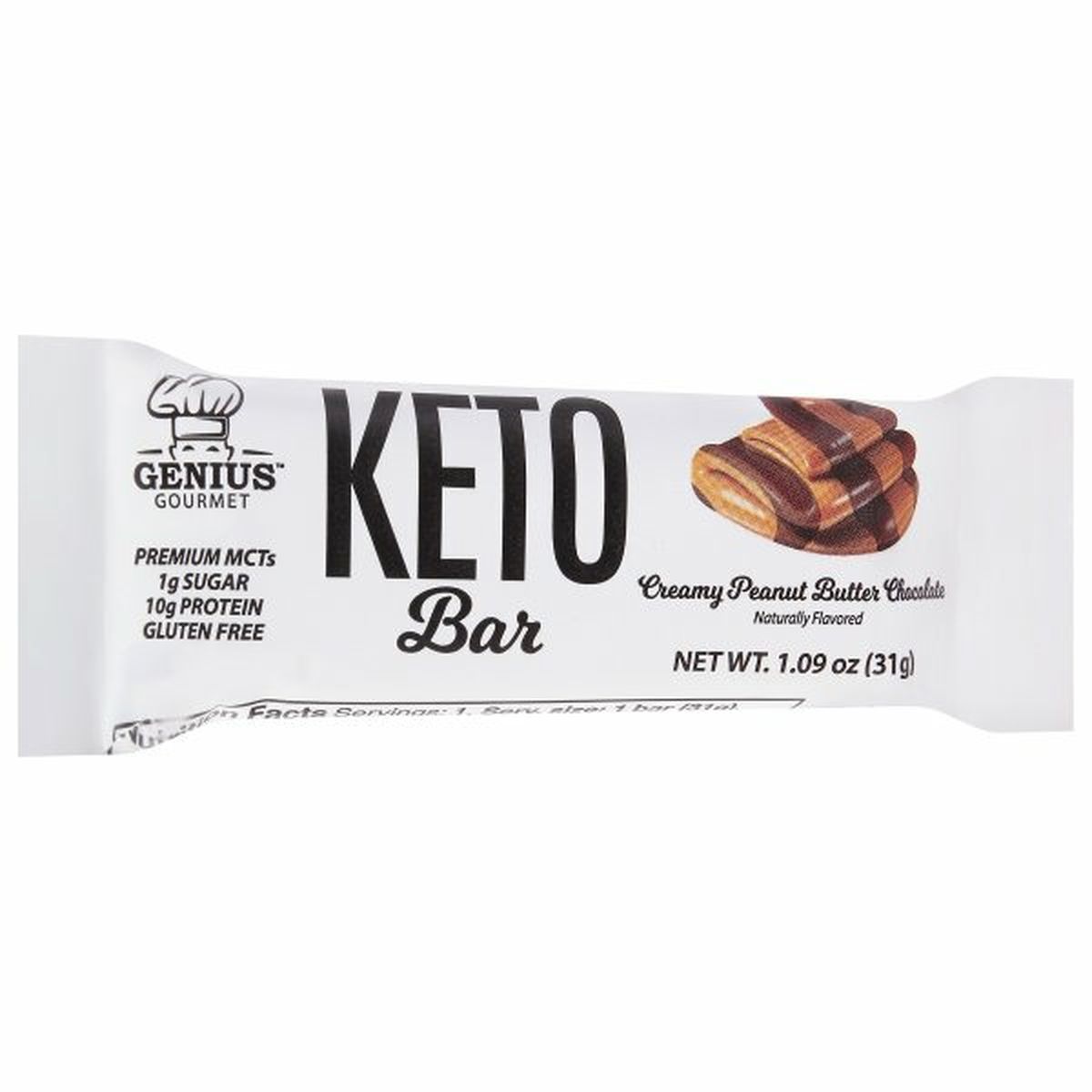 Calories in Genius Gourmet Keto Bar, Creamy Peanut Butter Chocolate