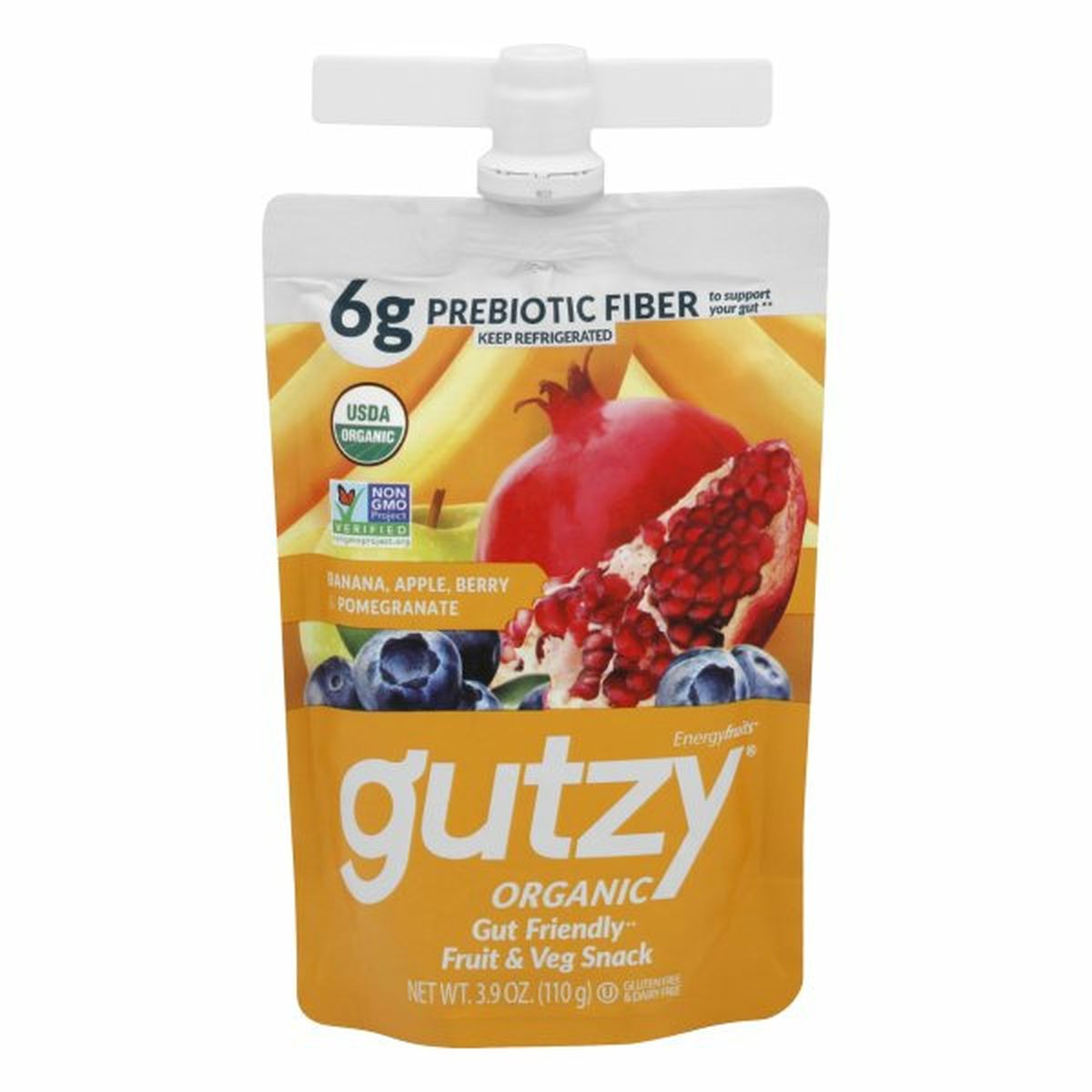 Calories in Gutzy Fruit & Veg Snack, Organic, Banana, Apple, Berry & Pomegranate