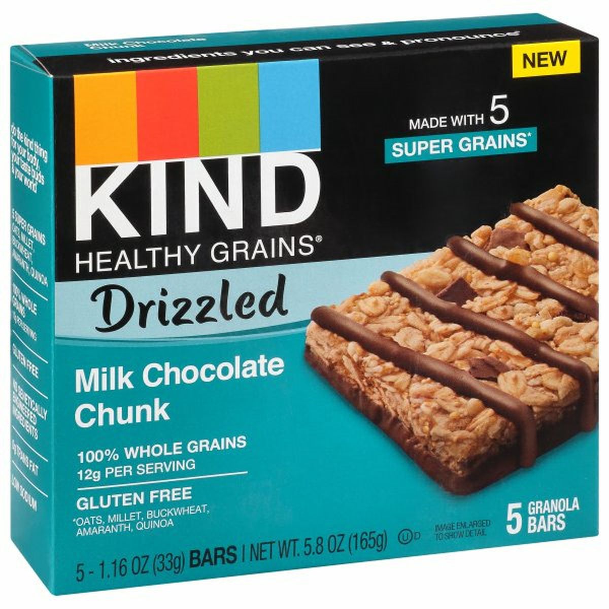 Calories in KIND Healthy Grains Granola Bars, Gluten Free, Drizzled, Milk Chocolate Chunk, 5 Pack