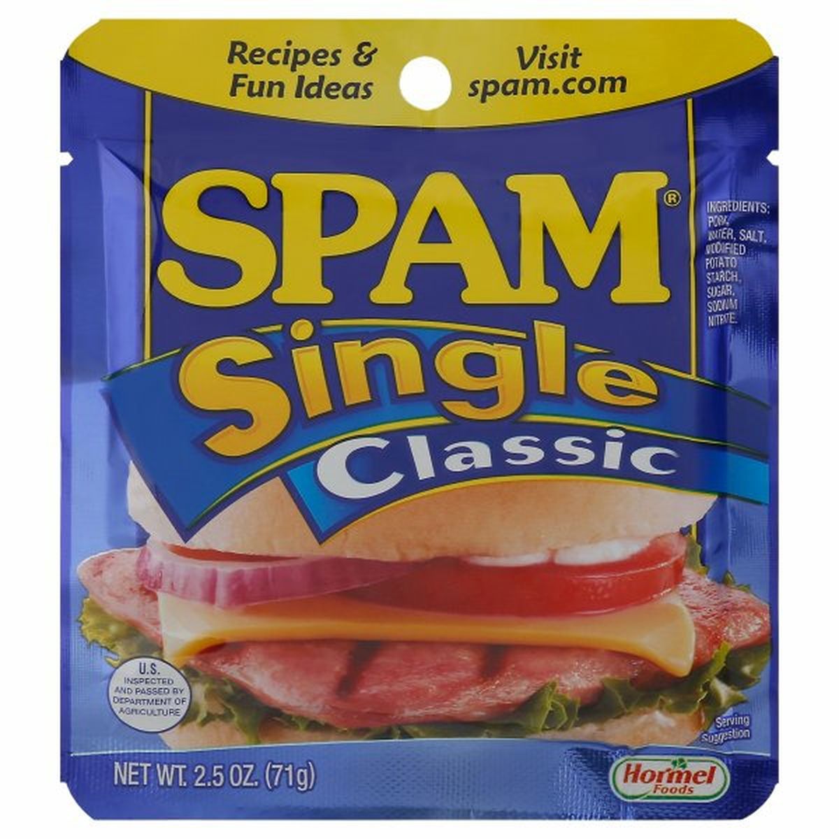 Calories in SPAM , Classic, Single