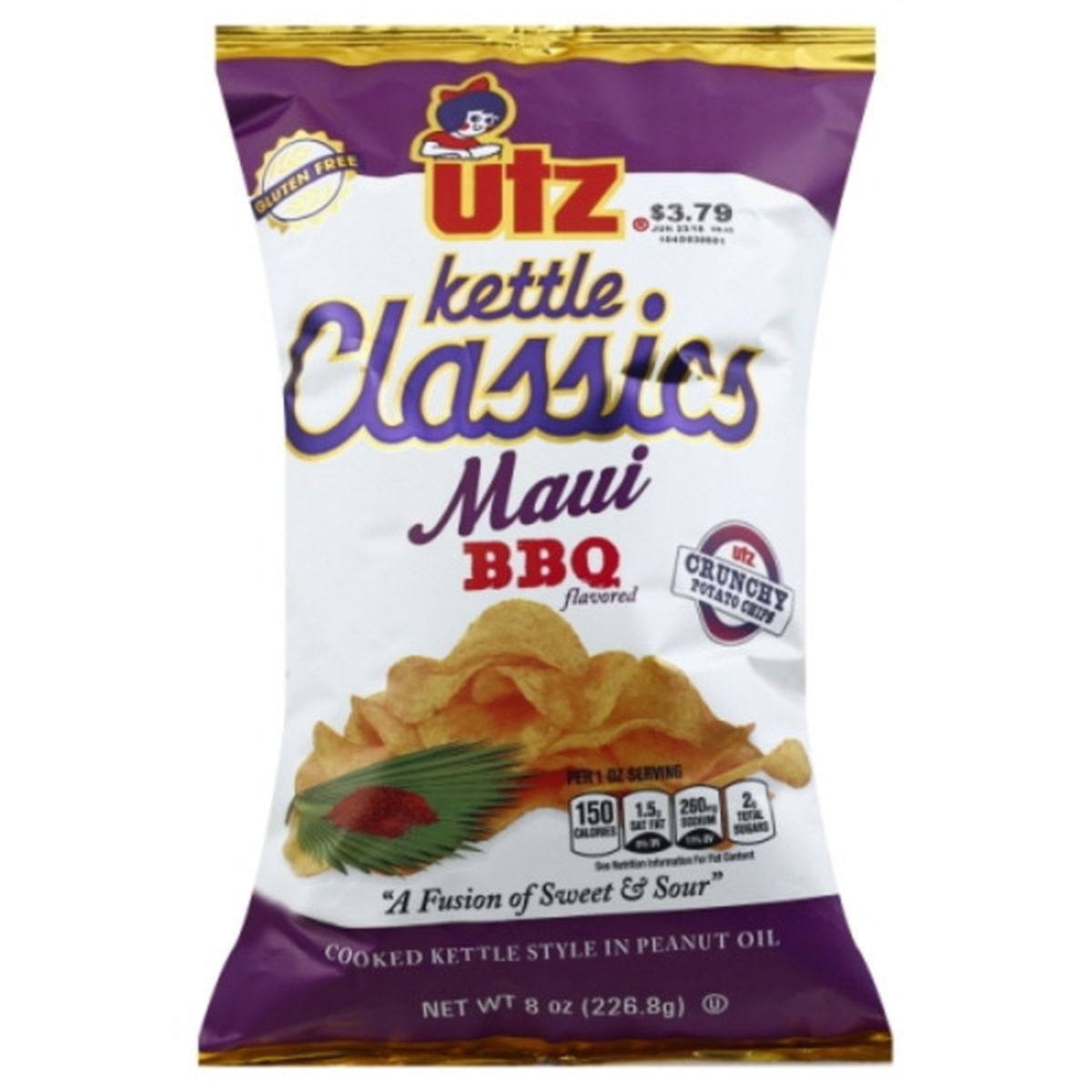 Calories in Utz Kettle Classics Potato Chips, Crunchy, Maui BBQ Flavored