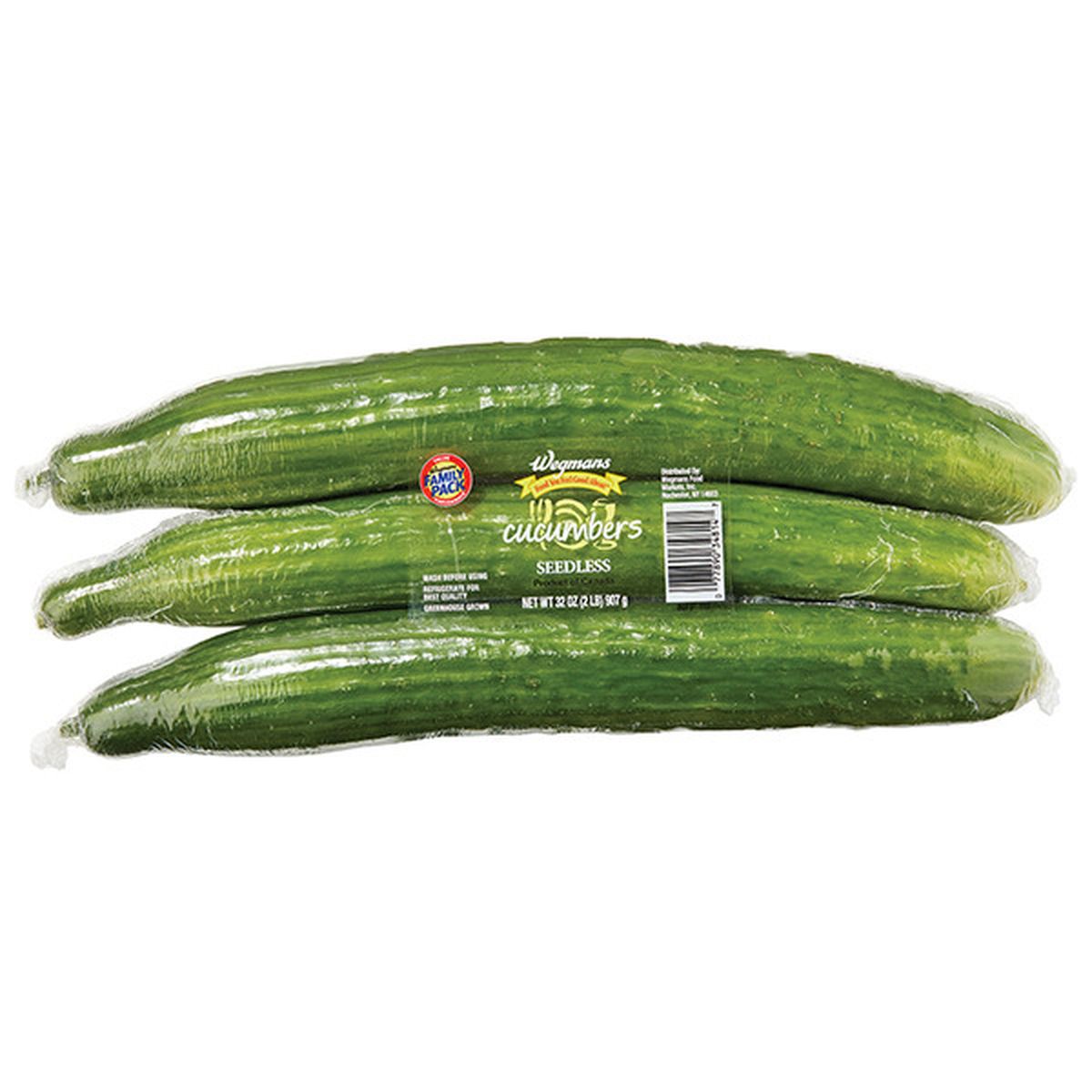 Calories in Wegmans Seedless Cucumbers, 3 Pack. FAMILY PACK