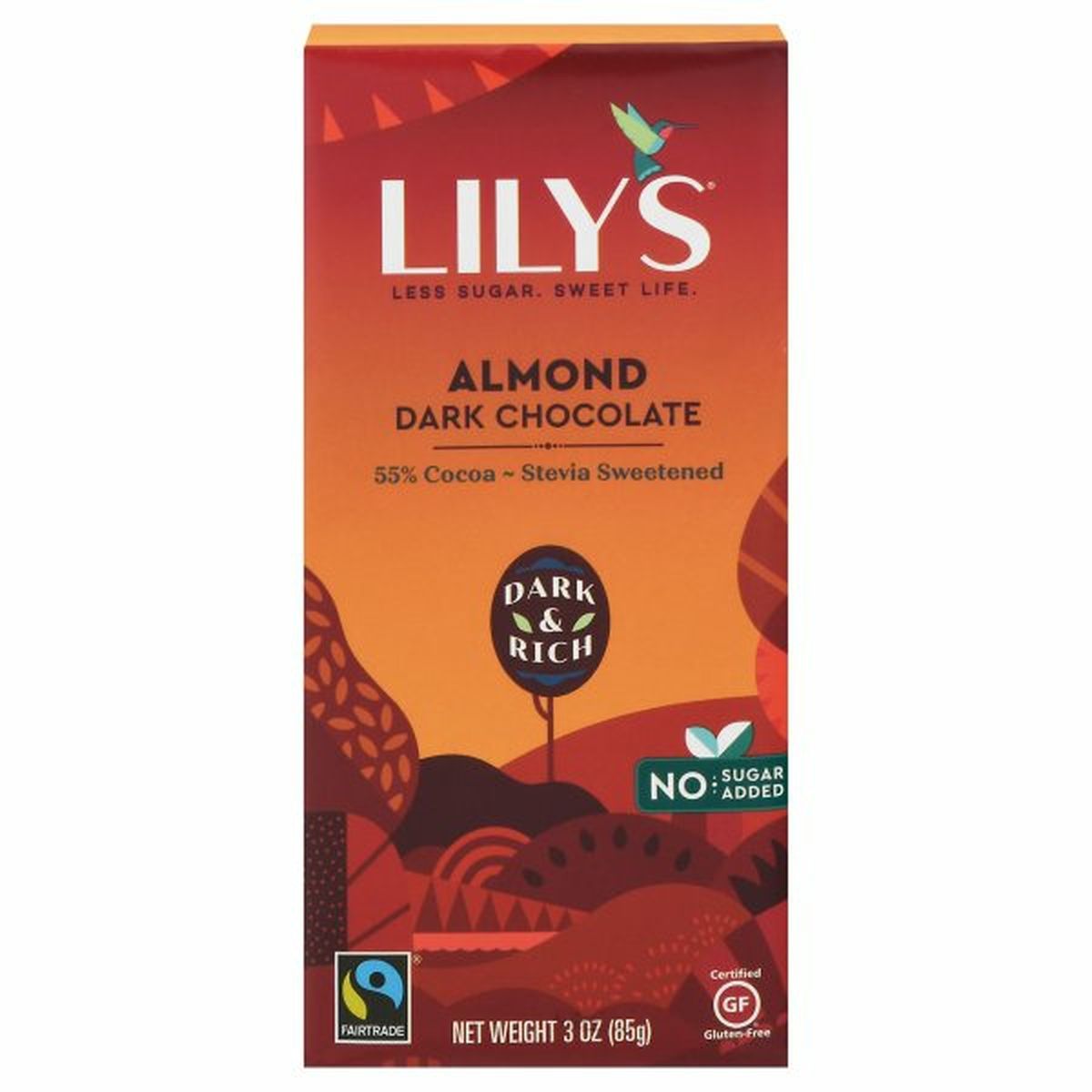Calories in Lily's Dark Chocolate, Almond, 55% Cocoa