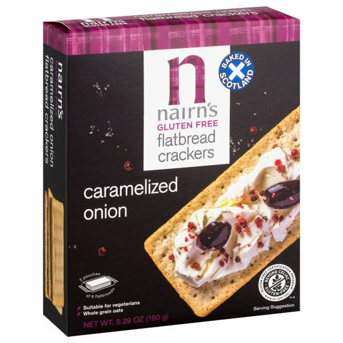 Calories in Nairn's Flatbread Crackers, Gluten Free, Caramelized Onion