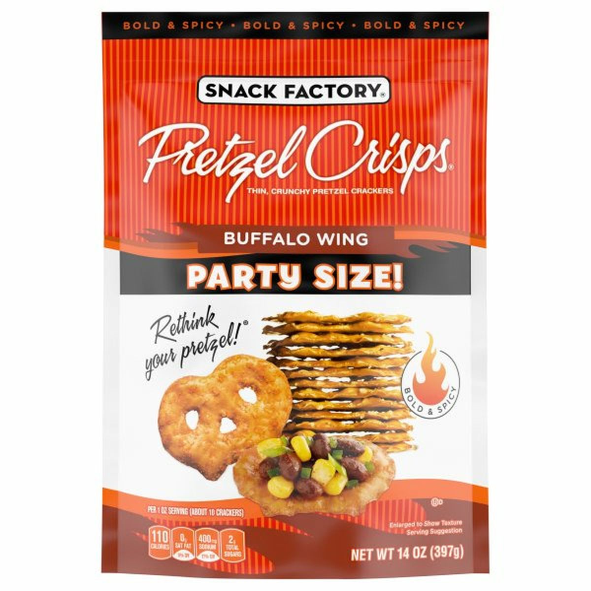 Calories in Snack Factorys Pretzel Crackers, Buffalo Wing, Party Size, Bold & Spicy