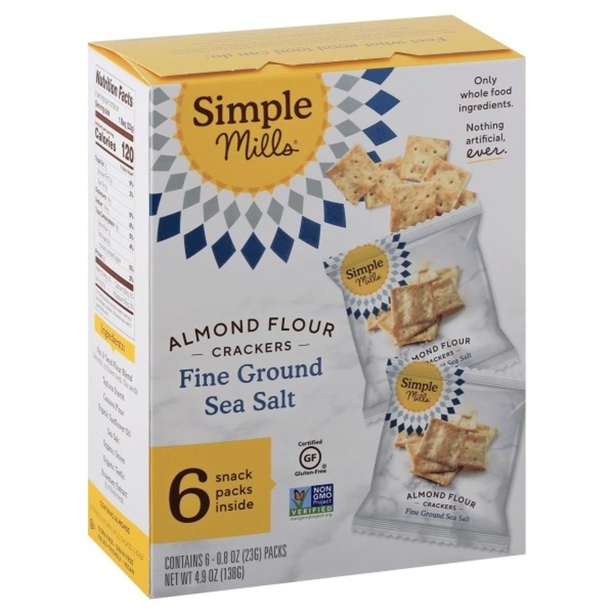 Calories in Simple Mills Crackers, Almond Flour, Fine Ground Sea Salt, 6 Pack