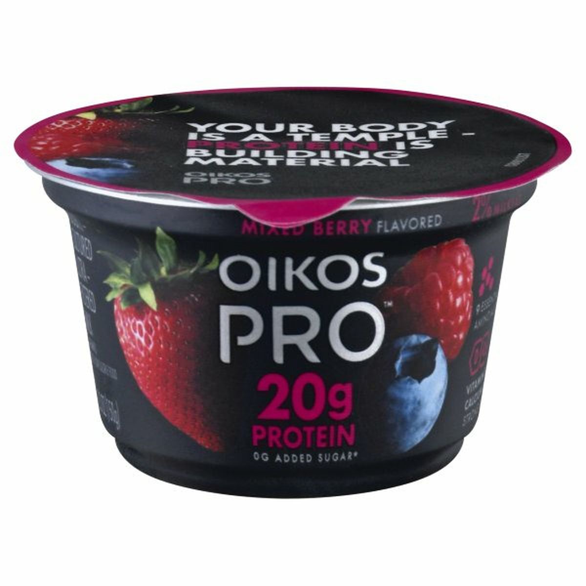 Calories in Oikos Pro Yogurt, 2% Milkfat, Mixed Berry Flavored, Cultured Ultra-Filtered Milk