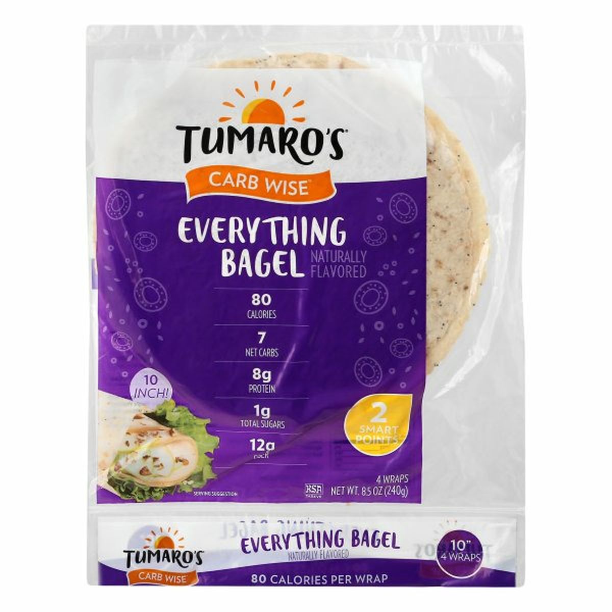 Calories in Tumaro's Carb Wise Wraps, Everything Bagel
