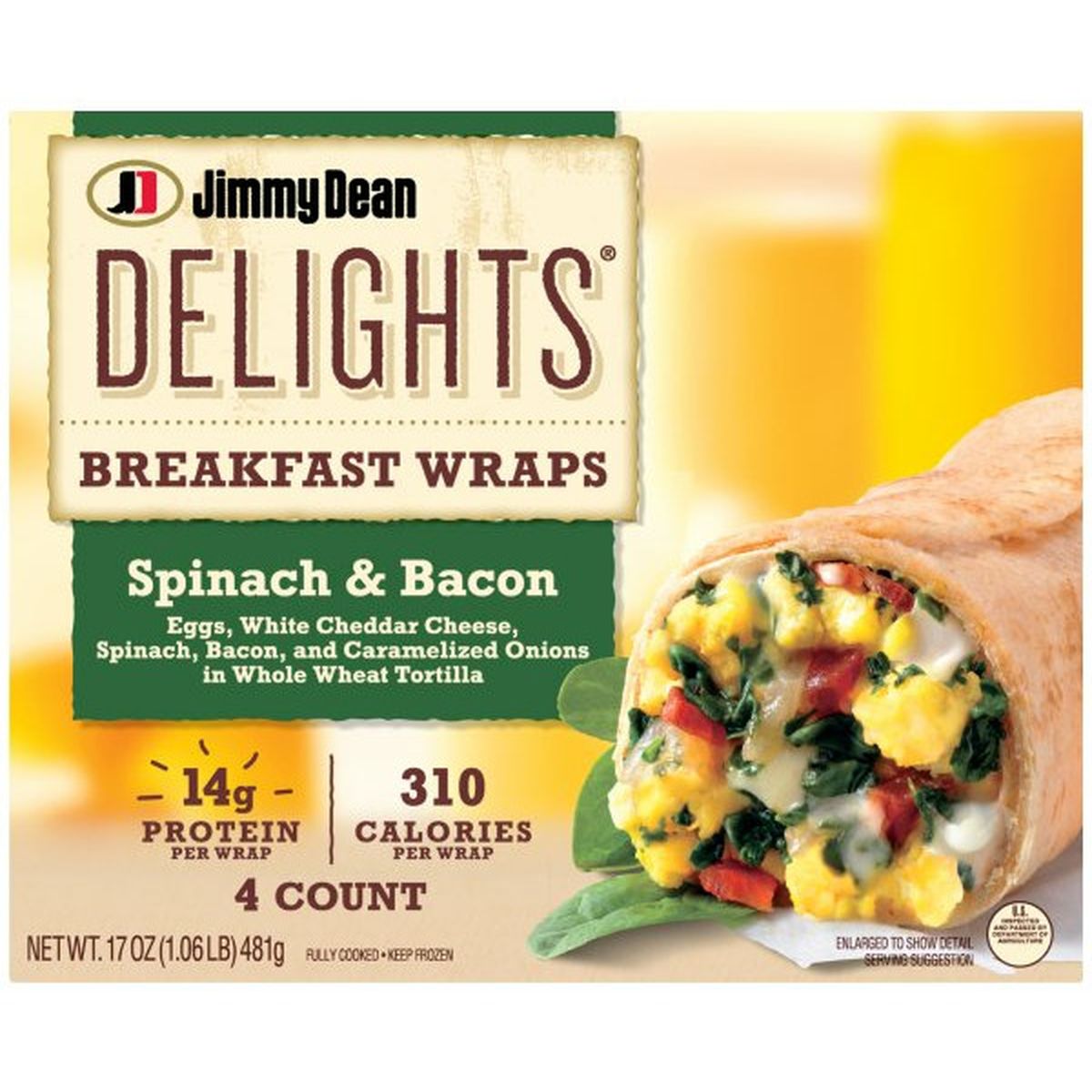 Calories in Jimmy Dean Delights Jimmy Dean Delights Spinach & Bacon Breakfast Wraps