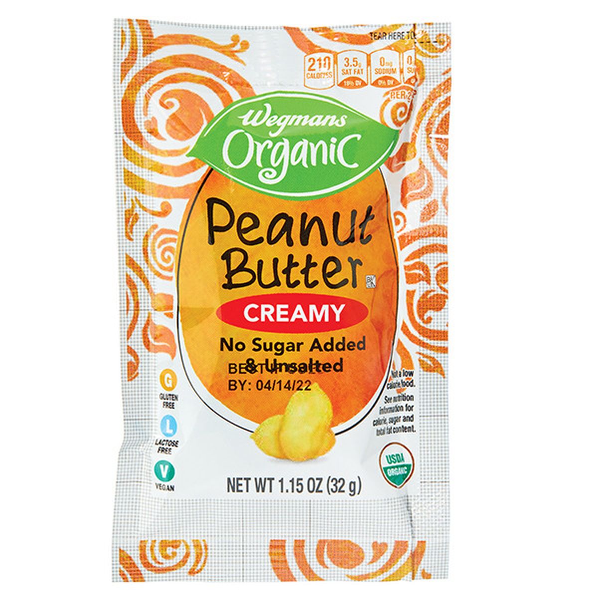 Calories in Wegmans Organic Creamy Peanut Butter Squeeze Pouch